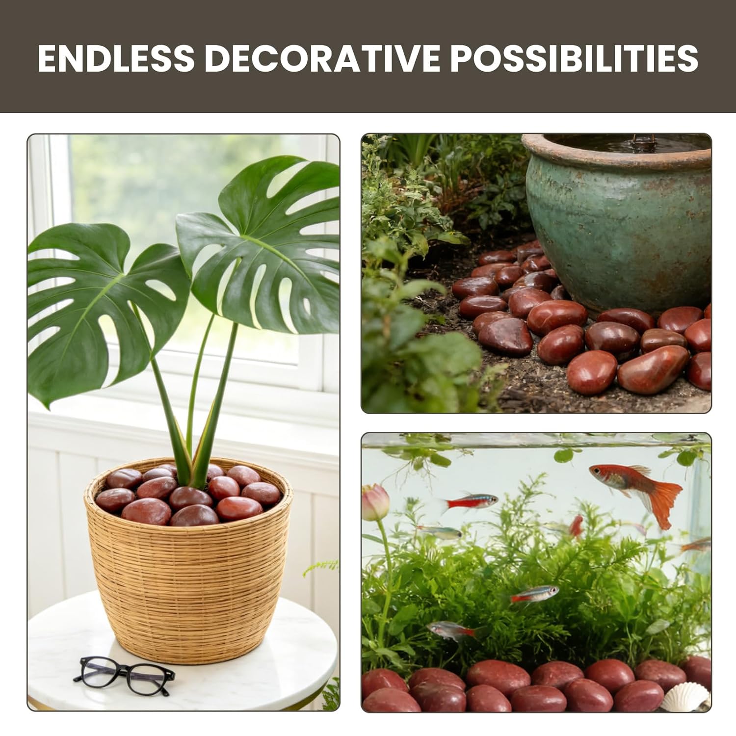 Red River Rocks Outdoor Landscaping- 1-2inch Polished Pebble for Plants- Garden Decorative Stones-Large Plant Rocks,Ideal for Aquarium, Home Decor-18LB