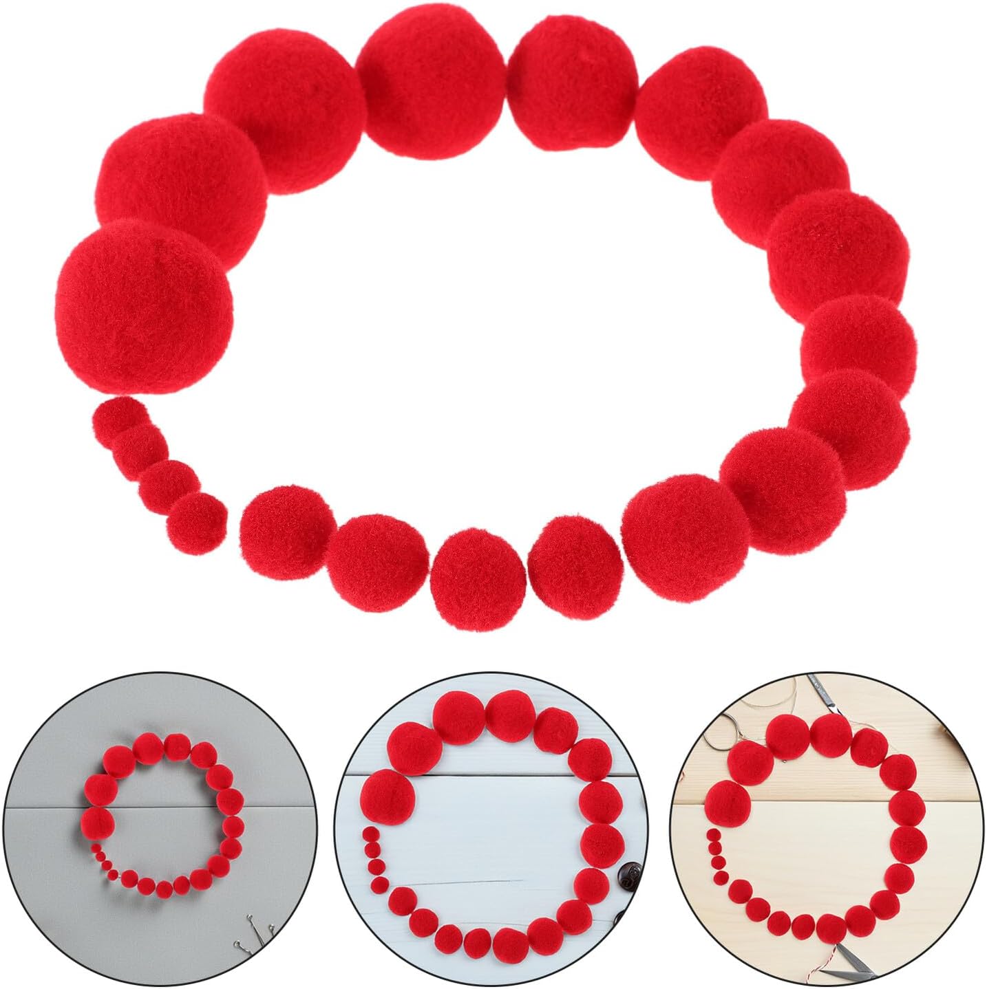 MOKKHNB 500pcs Red Craft Pompoms Set, Assorted 10mm to 30mm Mini Fuzzy Pom Pom Balls for DIY Holiday Decorations, School Projects, and Handmade Art Supplies