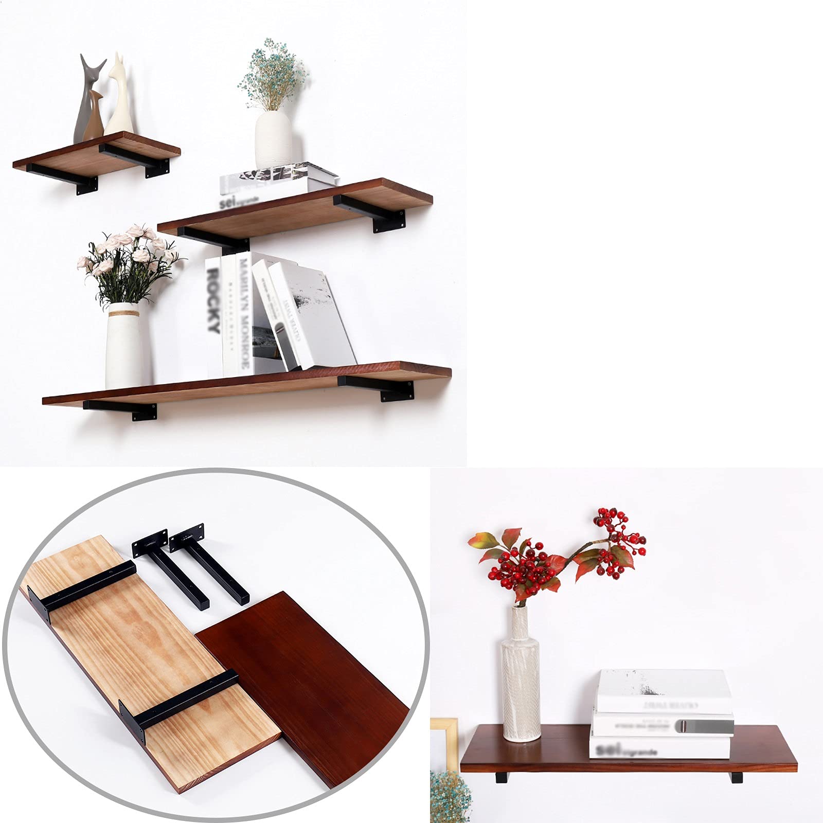 LIGUOYI 4Pcs Wandregalhalterung, Schwerlast-Konsole, Schwimmende Regalhalterung, Stahl Massiv, Für KleiderbügelSchuhregal, Wandmontage, Bodenträger Wandregal Mit Schrauben, Regal-wandhalterung