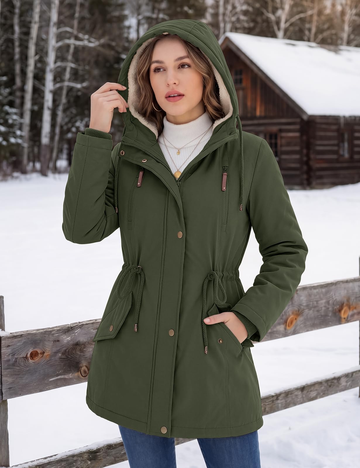 heekpek Parka Femme Hiver Mi-Longue Doublée Polaire avec Capuche