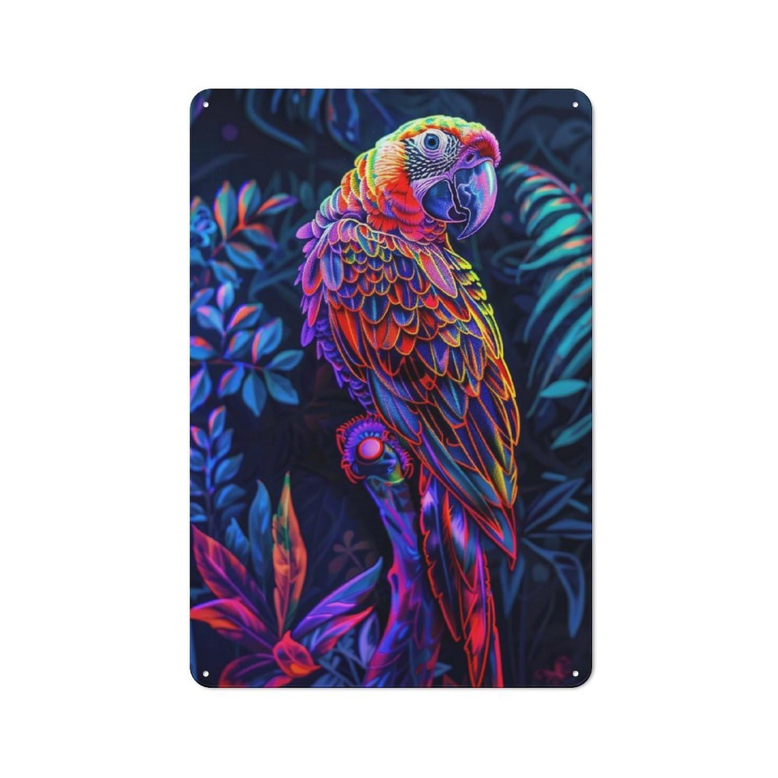 Junmoney Neon Parrot In Jungle Bistro Metal Sign 30X20cm, Vintage Cafe Wall Decor For Takeaway, Bar, Kitchen Or Counter Area