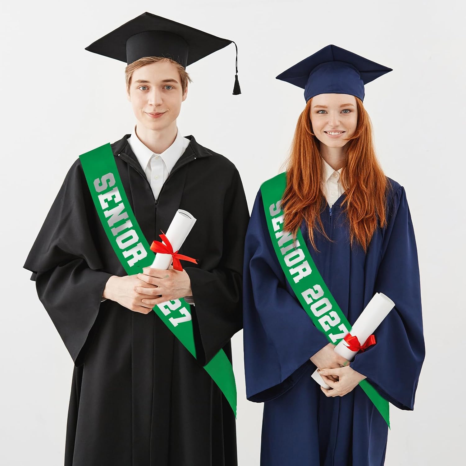 Retro Sage Green Senior 2027 Sash with Silver Foil Letters | Class of 2027 Senior Sash for Cheerleader Finally Graduated Class Competition, Graduation Party Decorations, Supplies, Favors