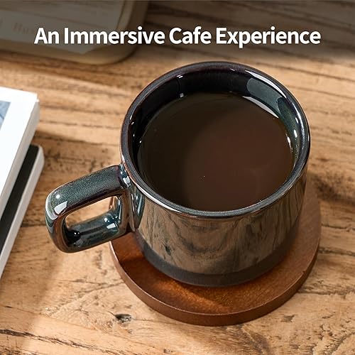 Miniatura 33 de LUKA Taza de café expreso de porcelana con platillo y soporte de metal, 4 onzas líquidas apilables de cerámica Demitasse Espresso tazas para café