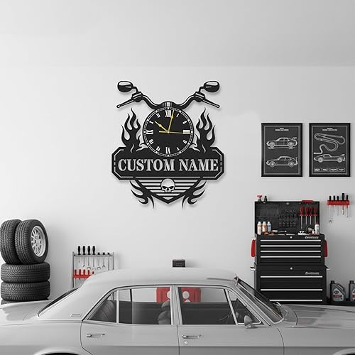 Miniatura 2 de Relojes de motocicleta de metal personalizados, relojes de garaje personalizados para hombres, reloj de pared decorativo de metal para garaje, reloj