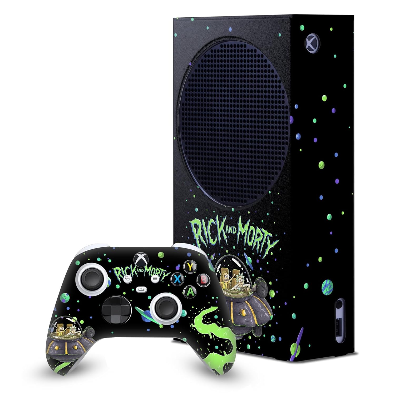 Head Case Designs Officially Licensed Rick And Morty The Space Cruiser Graphics Game Console Wrap and Game Controller Skin Bundle Compatible With Xbox Series S Console & Controller Bundle