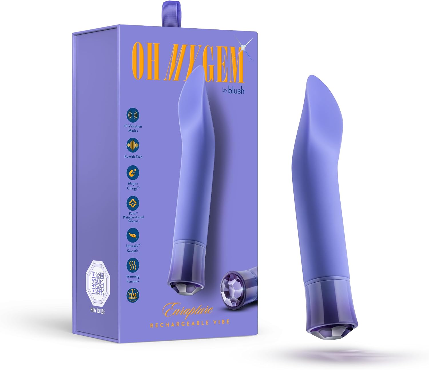 Blush Oh My Gem Silicone 6.5" Enrapture Warming Clitoral Vibrator - 10 Modes RumboTech Rumbly Vibration - IPX7 USB Charge - Women External Non-Stop Tongue Tickler Pleasure - Adult Sex Toy - Tanzanite