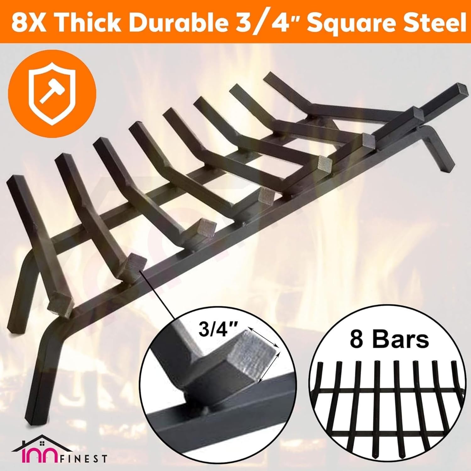 Fireplace Grate,Fireplace Log Holder,Heavy Duty Solid Cast Iron FIrewood Log Burning Rack for Inside The Fireplace Accessories Outood Fire Pit Kindling Fireplace Tools (33 inch)