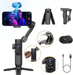 AOCHUAN Gimbal Stabilizer for Smartphone with AI Vision Sensor for Face Tracking, 3-Axis iPhone Gimbal w/Wireless Charging for Vlog Recording, Compatible with iPhone/Android-Smart AI XPro Black