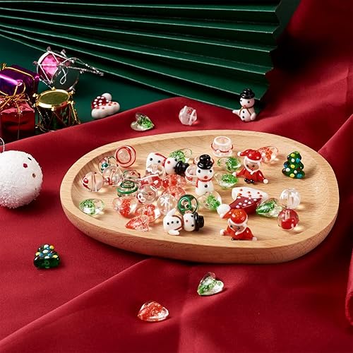 Vista 13 de 1 hebra/25 cuentas de cristal de Navidad 3D hechas a mano para Navidad, joyería temática de Navidad, collares, aretes, llaveros, fabricación y Guante