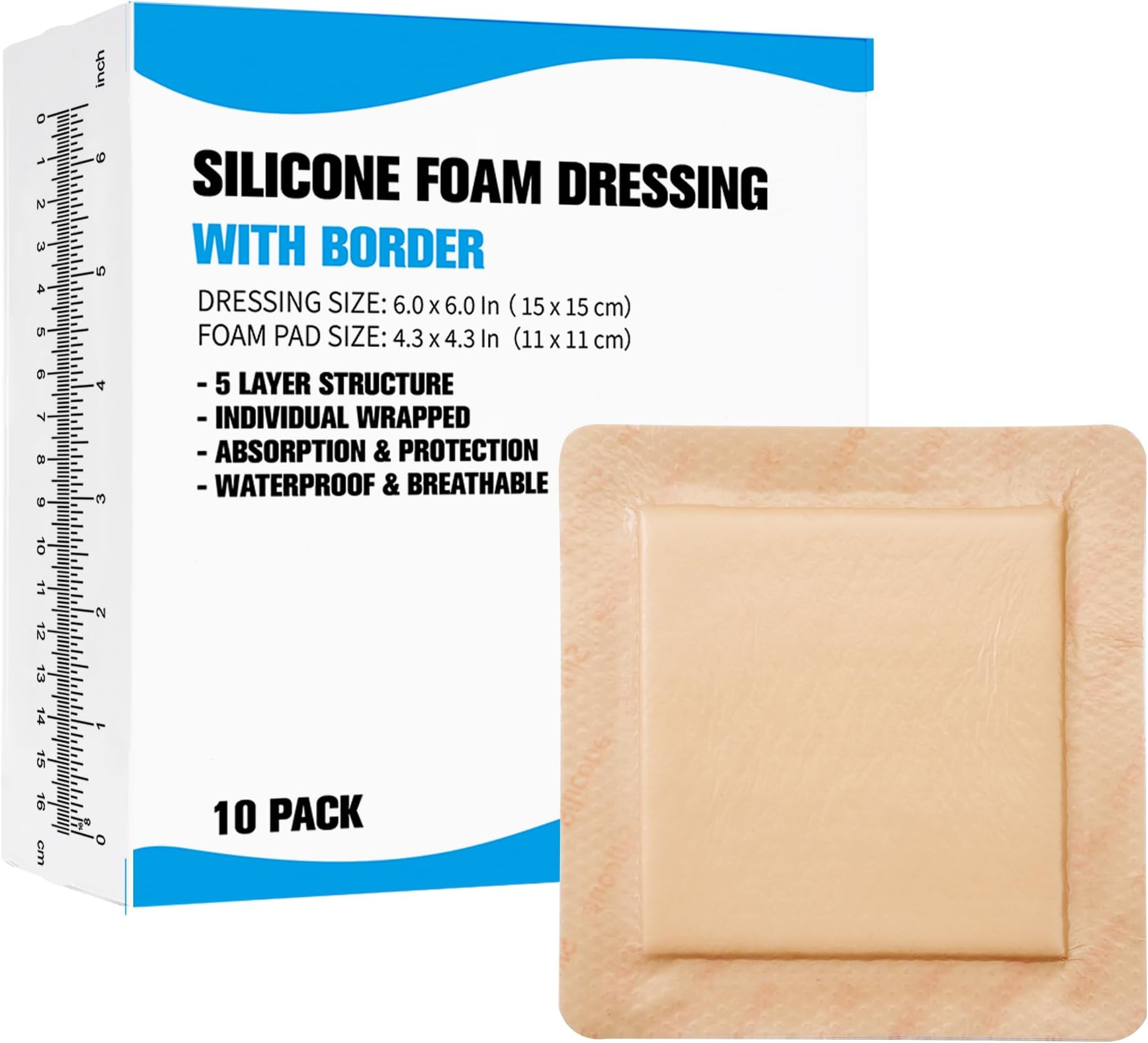 6x6 Silicone Foam Dressings with Border