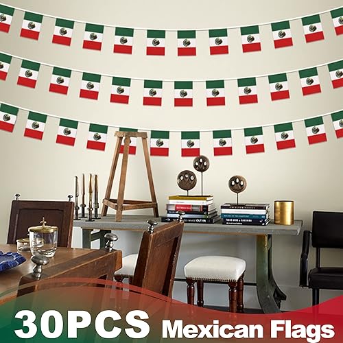 Miniatura 6 de Banderín de bandera de México, mini banderas mexicanas, 16 de septiembre, Día de la Independencia de México, decoración nacional de país para