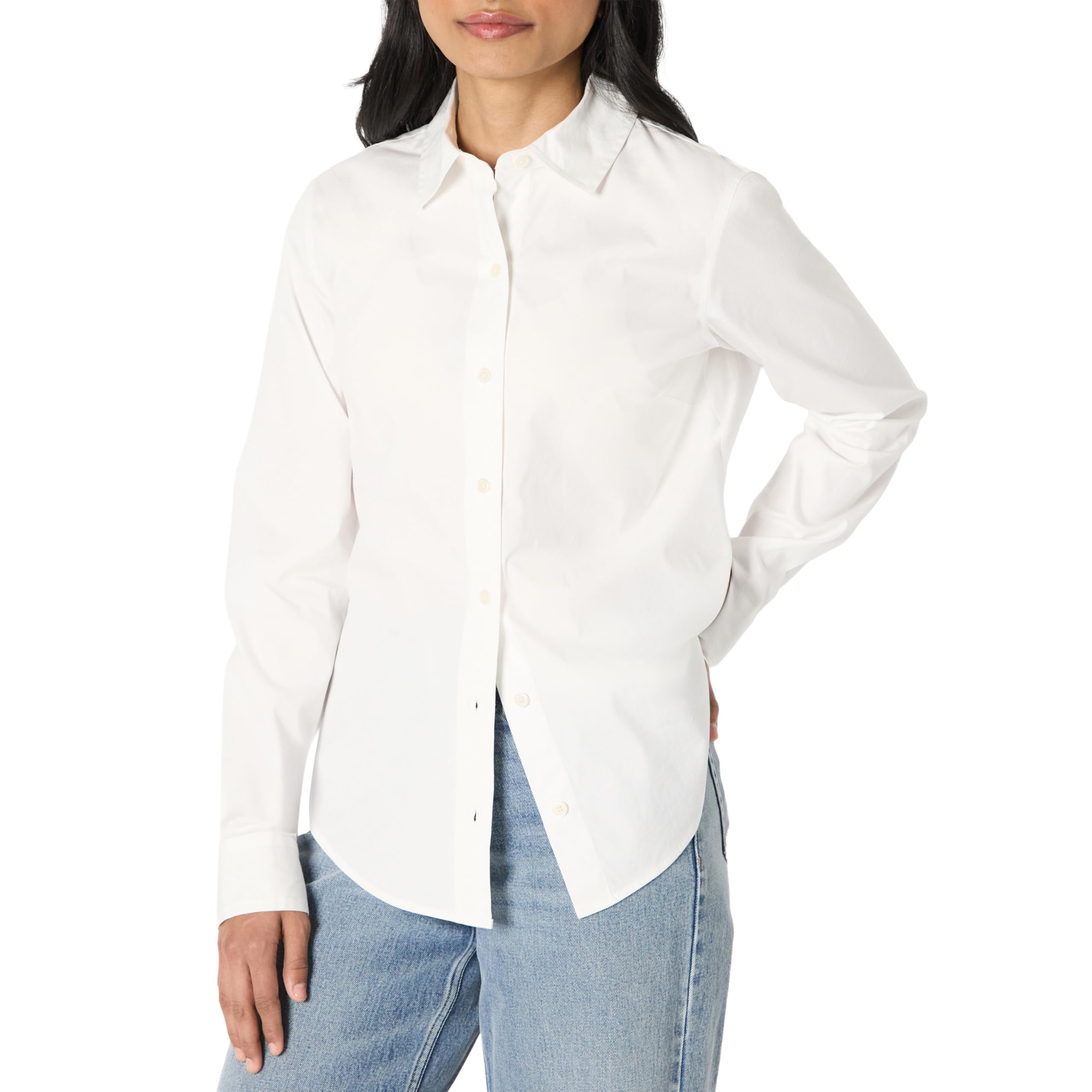 Amazon Essentials Chemise Habillée et Boutonnée en Popeline Extensible Femme