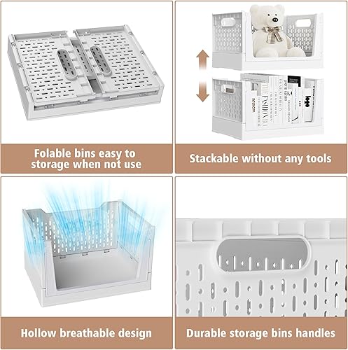 Miniatura 8 de Contenedores de almacenamiento apilables, organizadores plegables de armario y cajas de almacenamiento, estantes de plástico, contenedor organizador