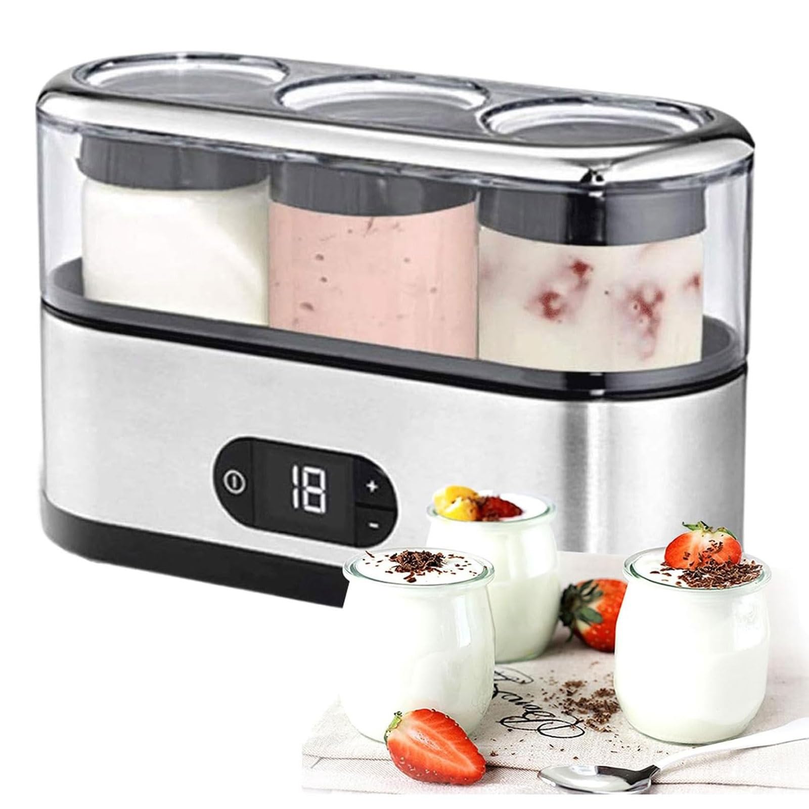 Automatyczna cyfrowa maszyna do jogurtu – 3 x 150 ml, elektryczne automatyczne maszyny do jogurtu z wyświetlaczem LCD, temperatura fermentacji 42°C, miniaturowa przenośna maszyna do produkcji jogurtu