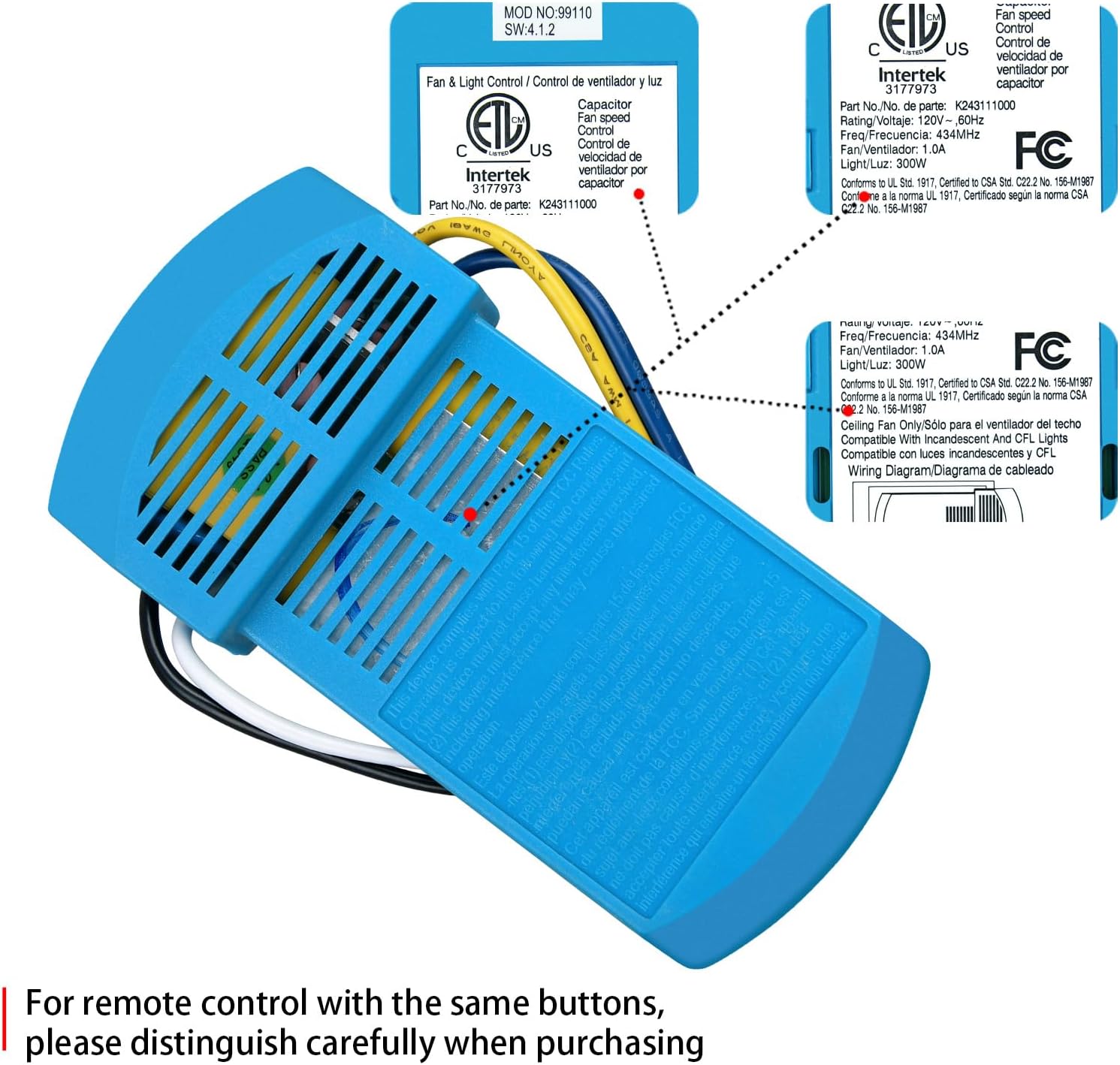 K243111000 Receiver Replacement Remote Intended for Hunter Ceiling Fan Remote Blue Receiver 99106 99732 1.9