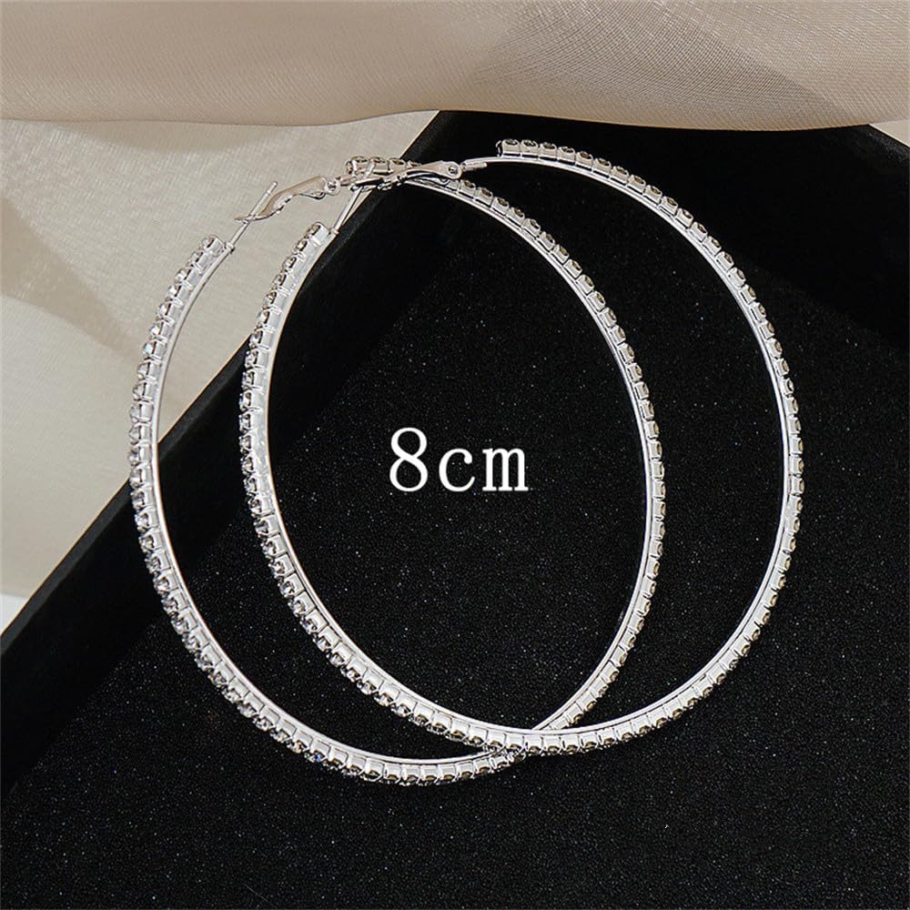 Large Rhinestone Hoop Earrings for Women Girls Hypoallergenic Extra Big 80mm Huggie CZ Hoops Dangle Drop Earring Fashion Chic Party Jewelry Gifts 3 inch - Image 5