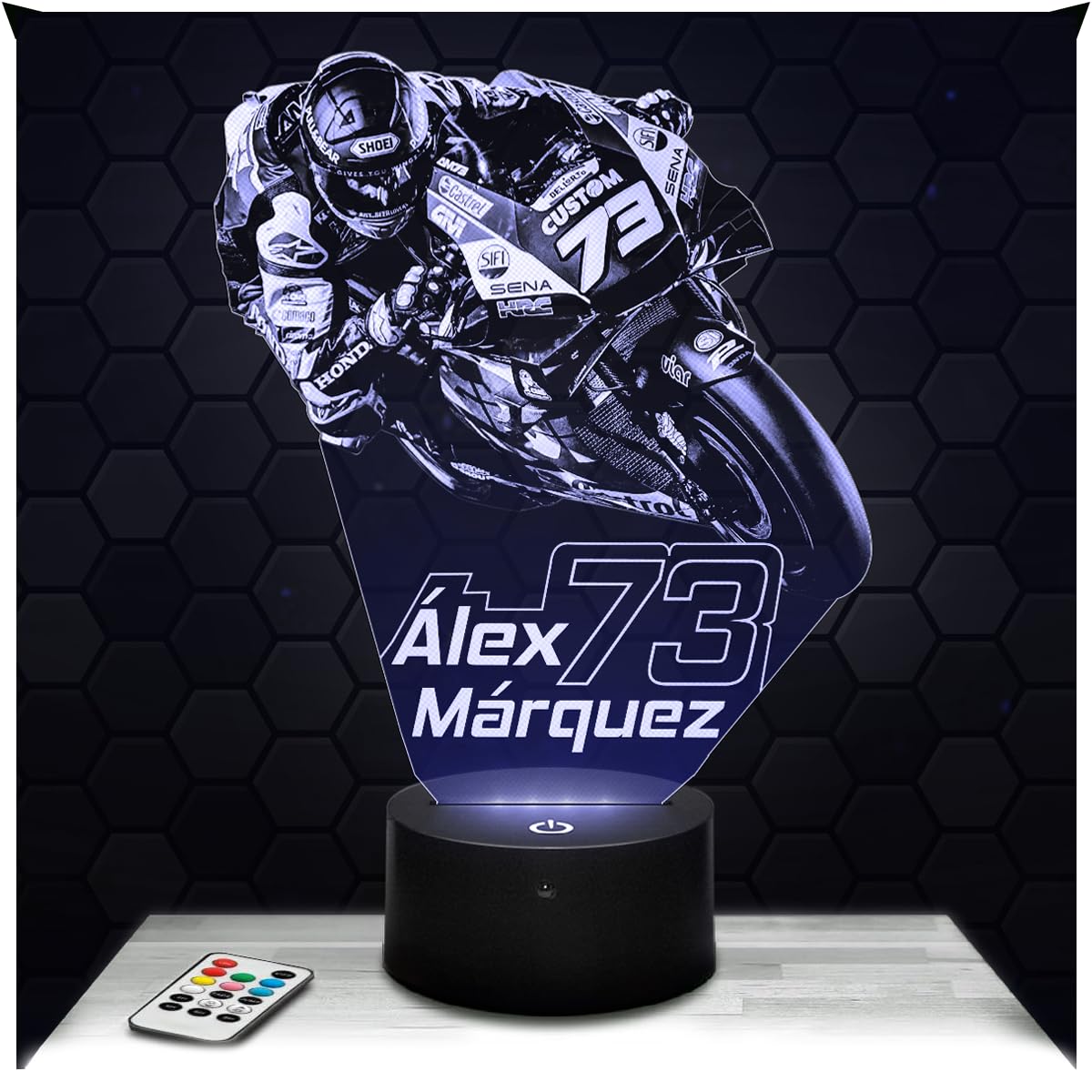 Lampephoto.fr - Moto GP - Álex Márquez 3D Lamp, Night Light 3D LED Illusion Lamp, Gift idea for Men Motorcycle, Gifts Merchandise for Boys and Girls, Children's or Adult Bedroom Night Light