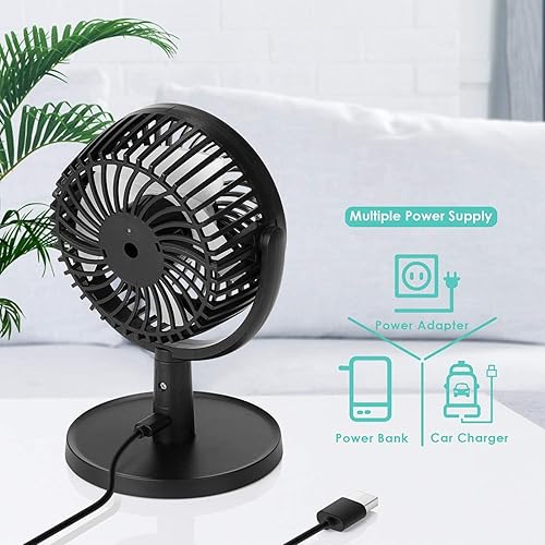 Miniatura 6 de Shinebella Ventilador de escritorio pequeño de 4 velocidades con fuerte flujo de aire, mini ventilador USB portátil personal, silencioso, rotación