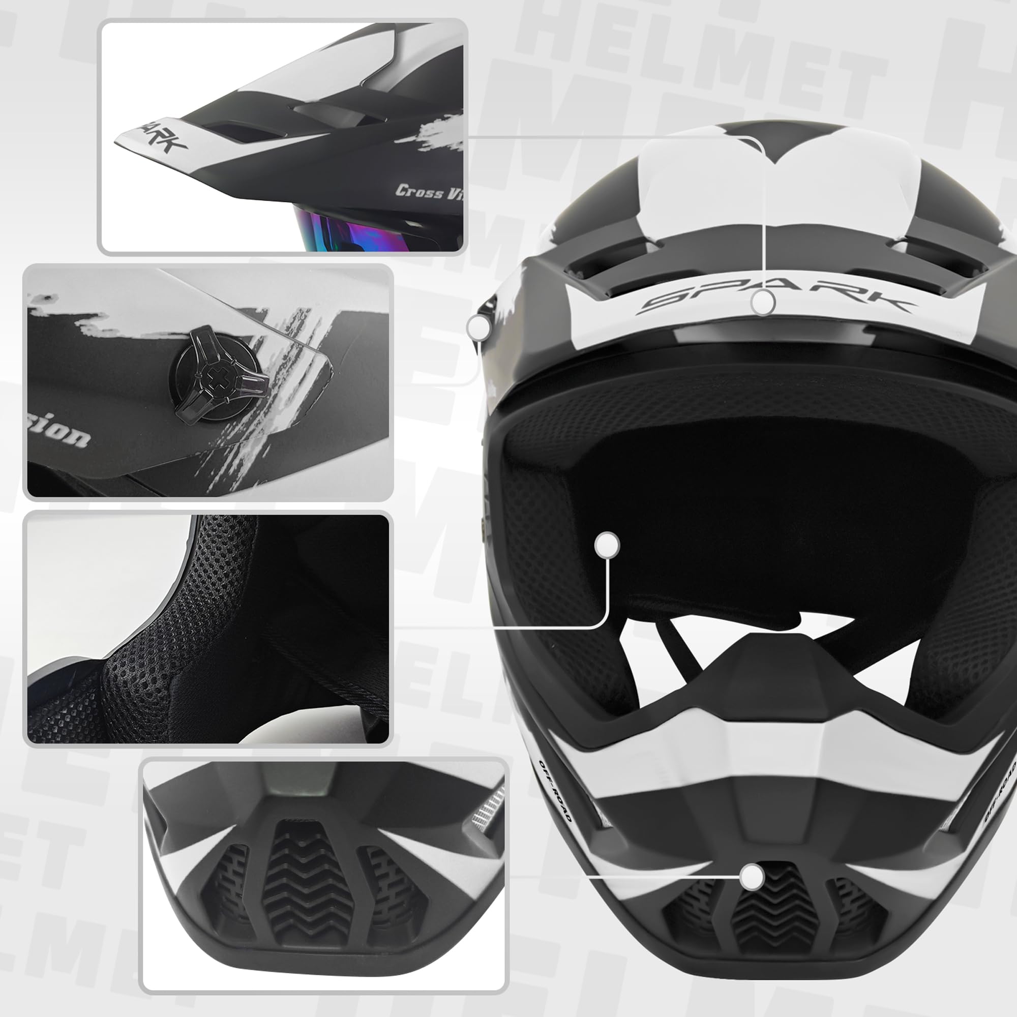 Motocross Helmet,Youth & Adult ATV Dirt Bike Motorcycle Helmet,BMX 4-Wheeler Off-Road Mountain Bike Helmet,DOT Certified,W/Gloves Goggles Mask 4-Piece Set (X Silver Gray, X-Large) : Automotive