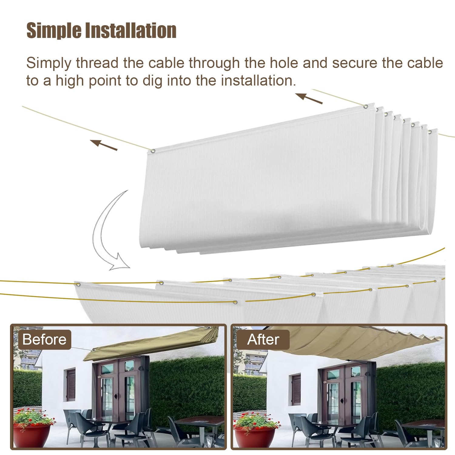 Einziehbar Welle Sonnensegel 1.2x4.5M(BxL), Verstellbar Schattenabdeckung, Wasserdicht Sonnenschutz Sonnenschutz Schutz vor UV- Strahlungen für Pergola Garten Schattenabdeckung - Weiss