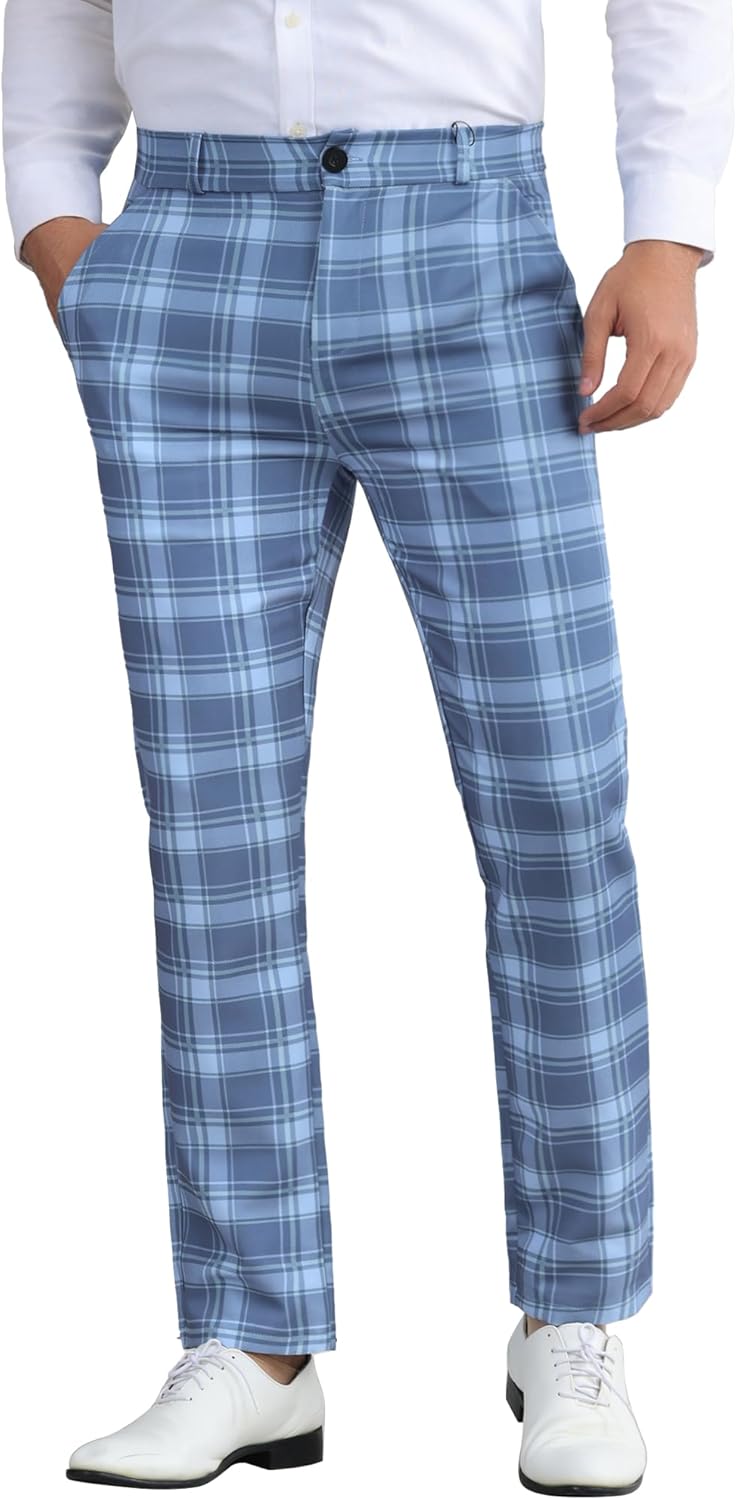 Lars Amadeus Men's Plaid Dress Pants Regular Fit Formal Business Checked Trousers