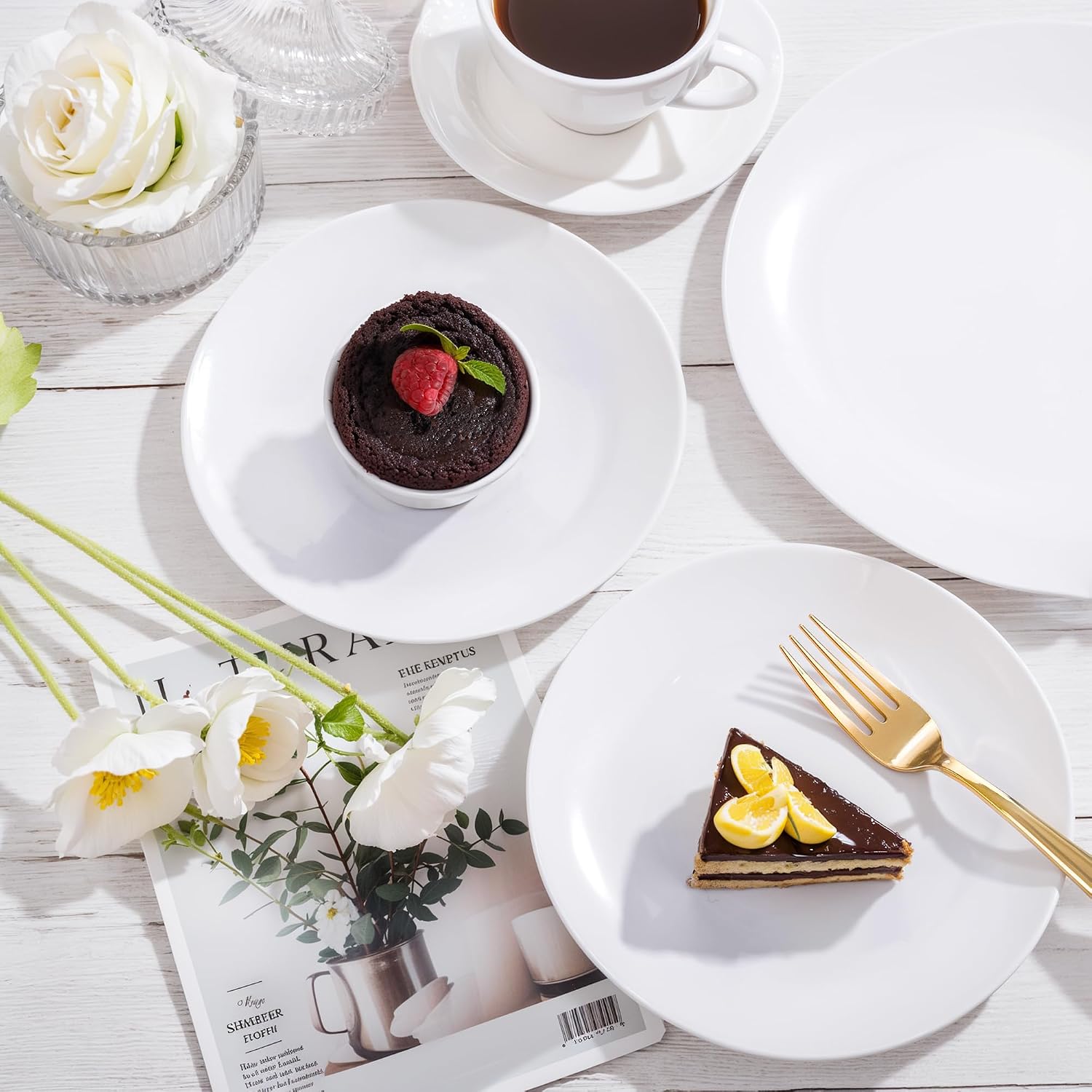 Nervure 600pcs Luxury Party Bundle 100 Gold Silverware Sets 100 White 10.25 Inch Dinner Plates 100 White 7.5 Inch Dessert Plates 400 Pieces Disposable BPA Free