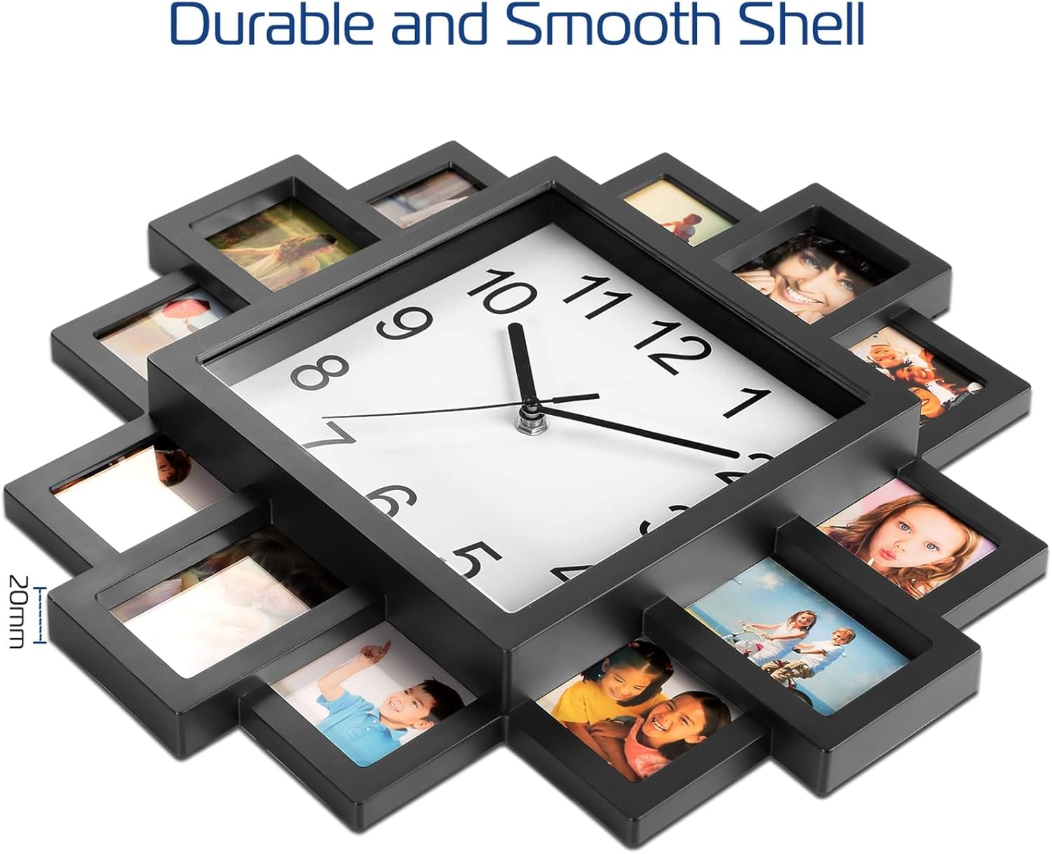 KOCASO Photo Frame Clock Picture Collage 12-Picture Display DIY Wall Clock Photowall Wall Hanging Home Decor- Make Your Own Multi-Photo Clock-US Spot