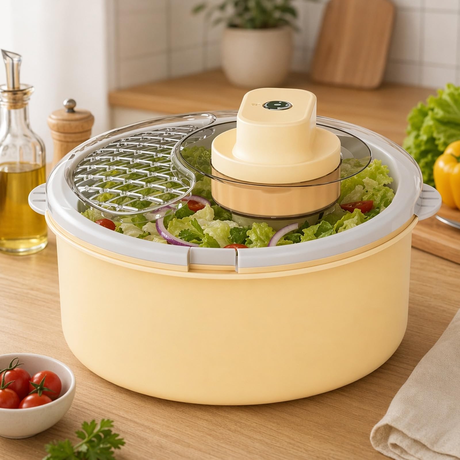 Generische Salatschleuder und Obst- und Gemüsewaschmaschine, | Salatschleuder und Gemüsewaschmaschine, multifunktionales Dörrgerät mit großer Kapazität, Fruchtreinigerschleuder für Salat,
