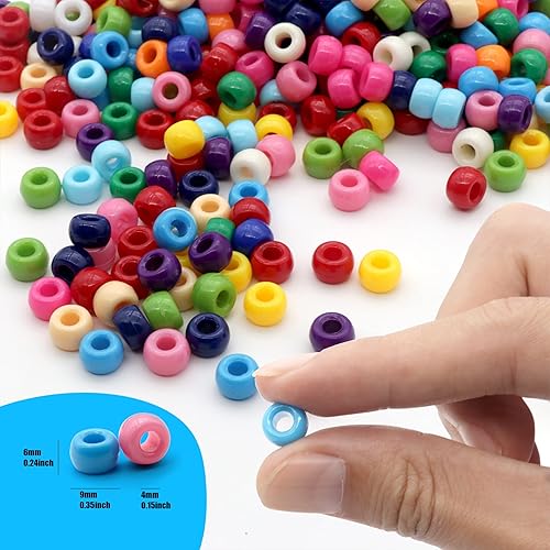 Miniatura 72 de 1000 cuentas de poni de 0.354 in, cuentas de barril de plástico blanco para collares, cuentas de pelo para trenzas, llavero, fabricación de joyas