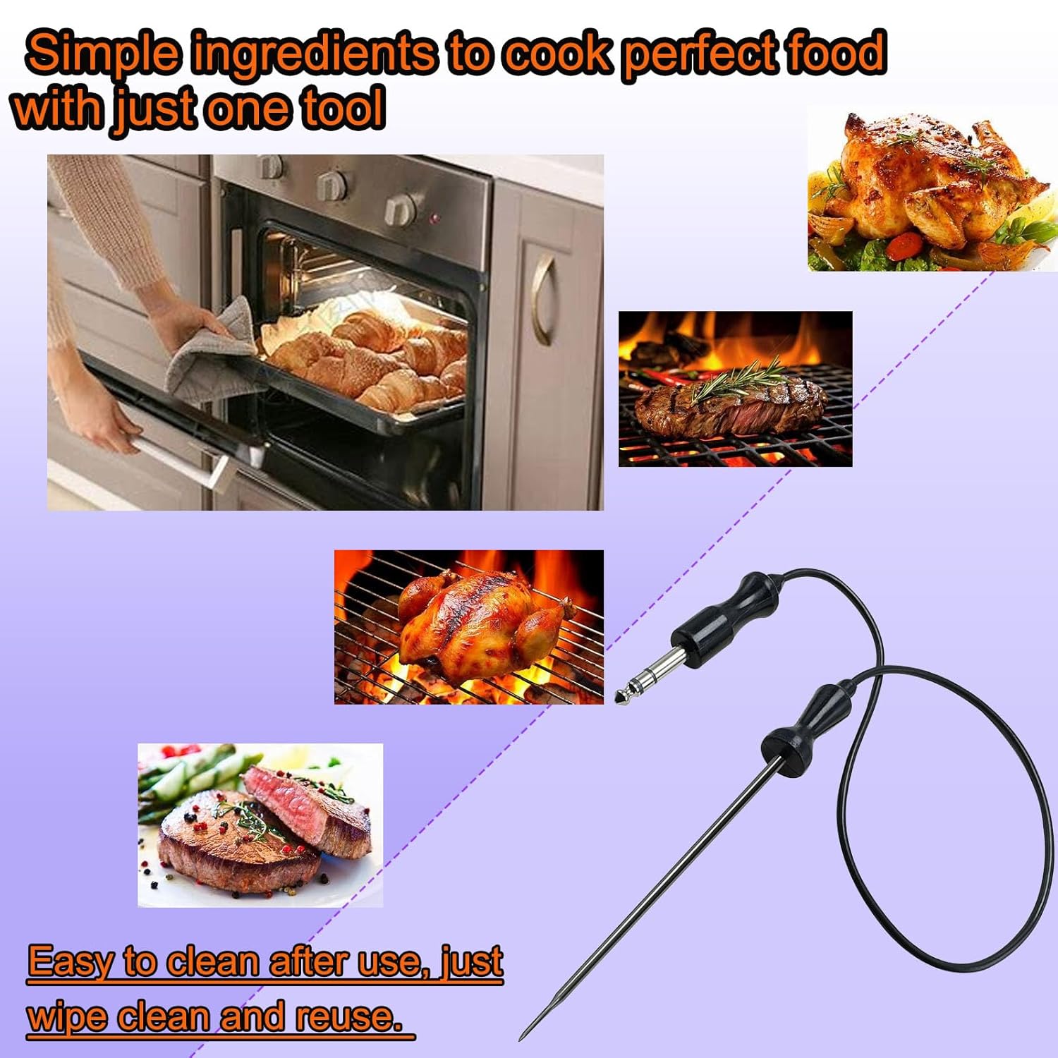 Oven Meat Probe DG32-00013A Length: 26 inches Food-Grade Silicone Cord | Stainless Steel Probe Material for Oven Meat Temperature Detection