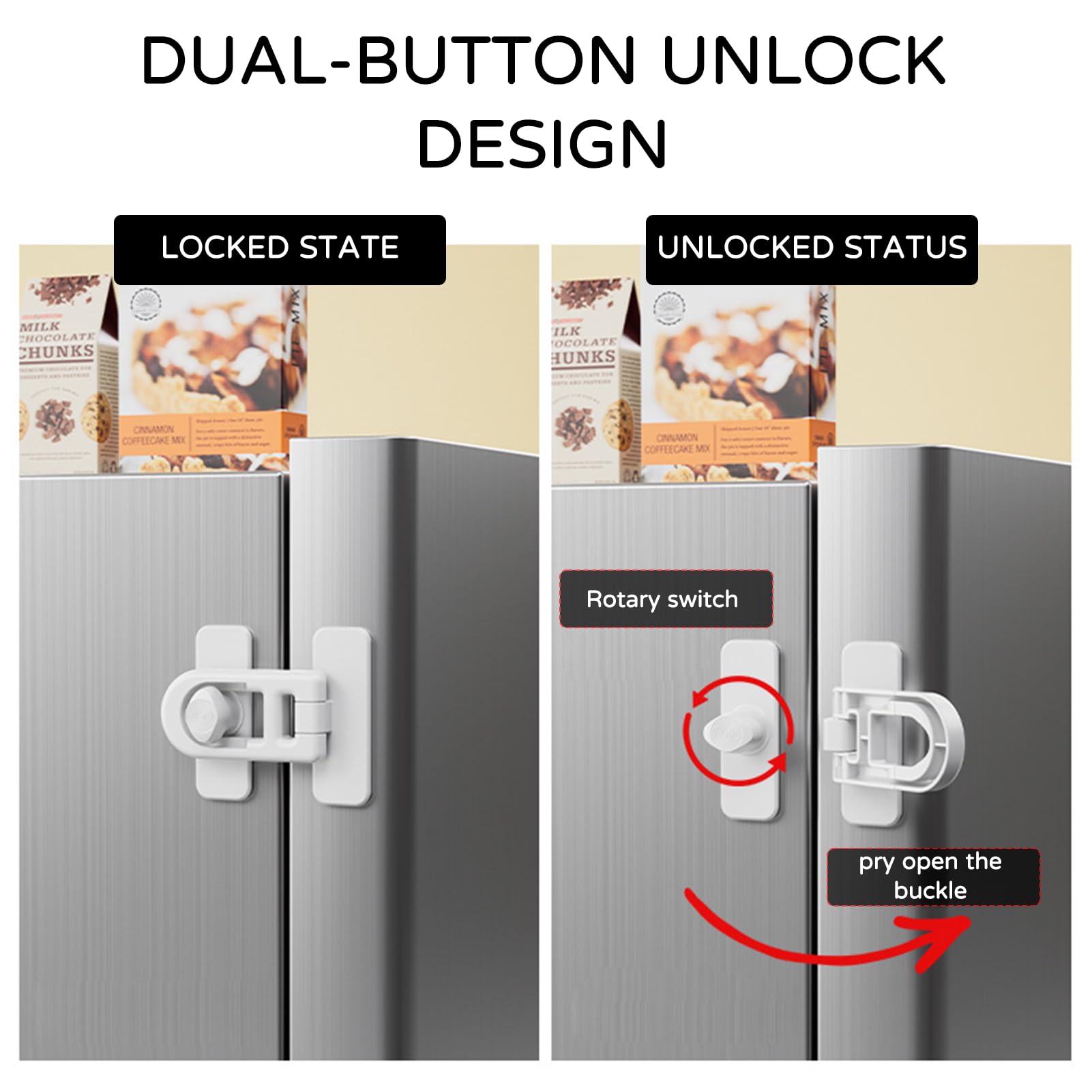 4 Pack Serrure De Porte De Réfrigérateur De Sécurité Enfant,Serrure De Réfrigérateur Sécurité Enfant,Securite Placard Enfant,Cadenas Frigo,Utilisant Un Adhésif 3m-Aucun Outil Ou Perceuse Nécessaire