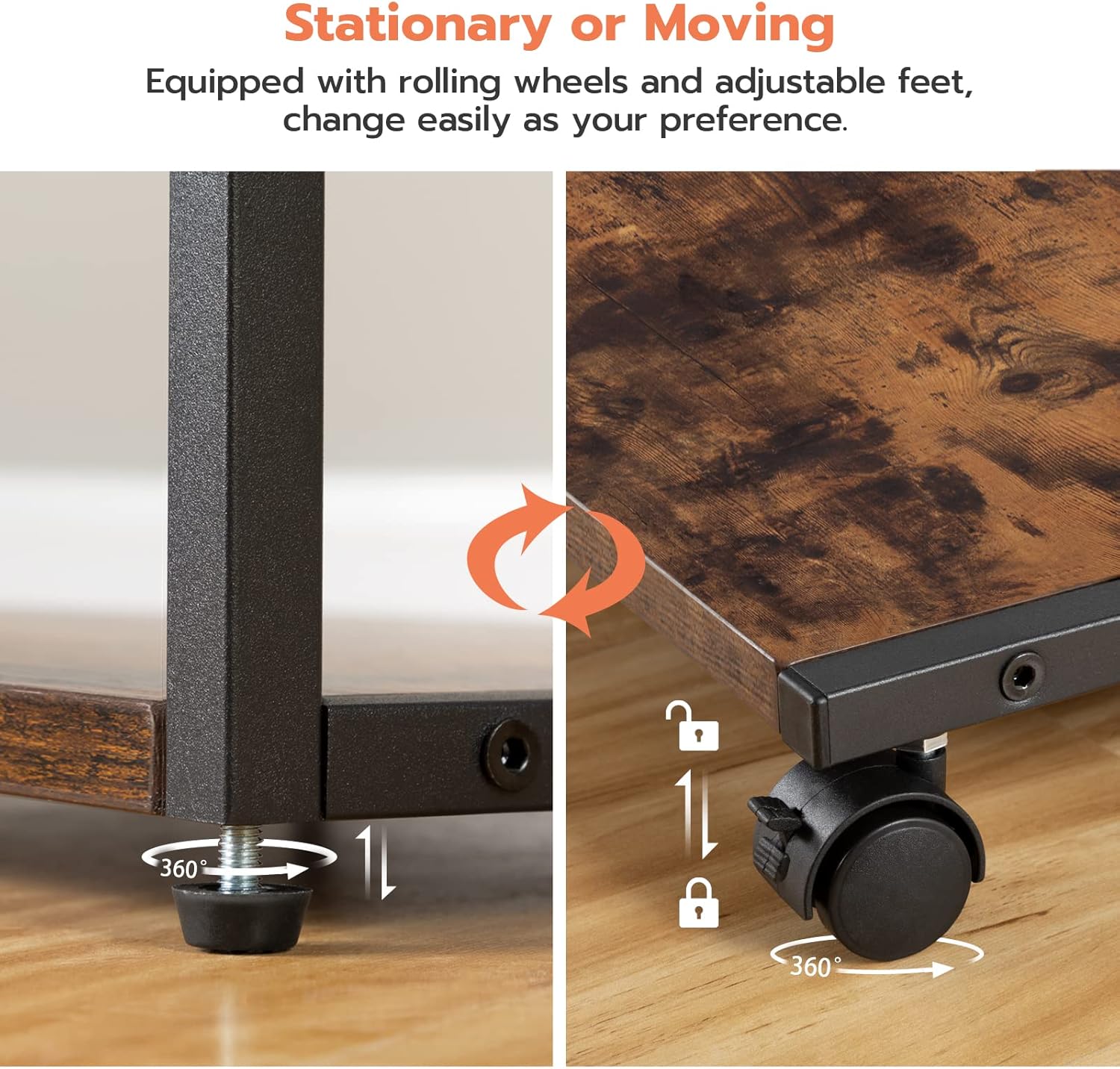 HOOBRO Under Desk Printer Stand, 2-Tier Industrial Printer Cart with Storage Shelf, Mobile Machine Holder Table Stand, for Home and Office, Rustic Brown and Black BF42PS01
