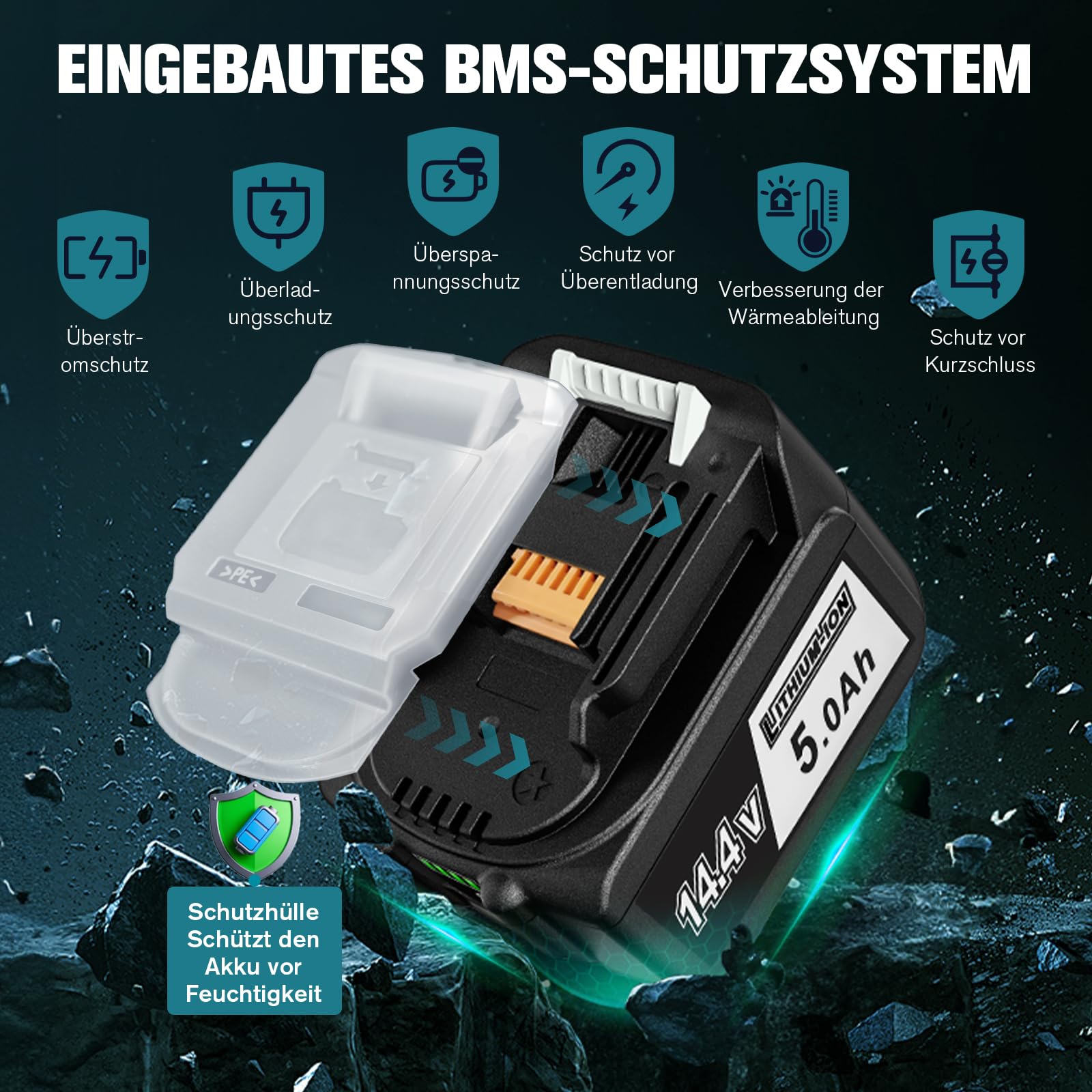 2X 14.4V 5000mAh Li-ion Ersatz für Makita Akku BL1450 BL1440 BL1430 BL1415 BL1415N mit LED-Anzeige mit Batteriedeckel