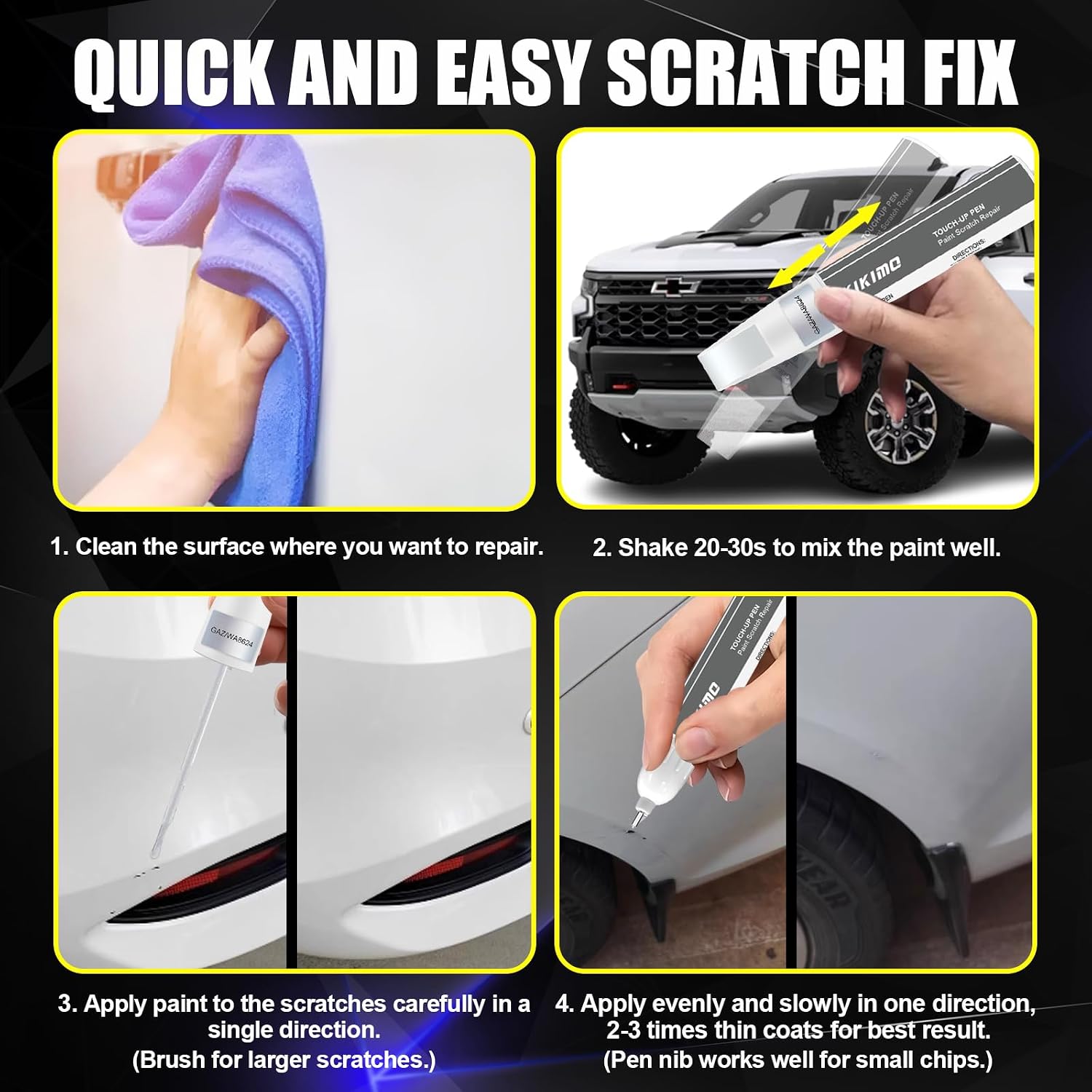 KIKIMO Black/Onyx Black(GBA/WA8555) for Chevrolet/GMC/Cadillac Car Touch Up Paint, Car Paint Repair Kit, 2 In 1 Scratches Repair with Pen Tip and Brush, Color-Matched for Quick & Easy Fix