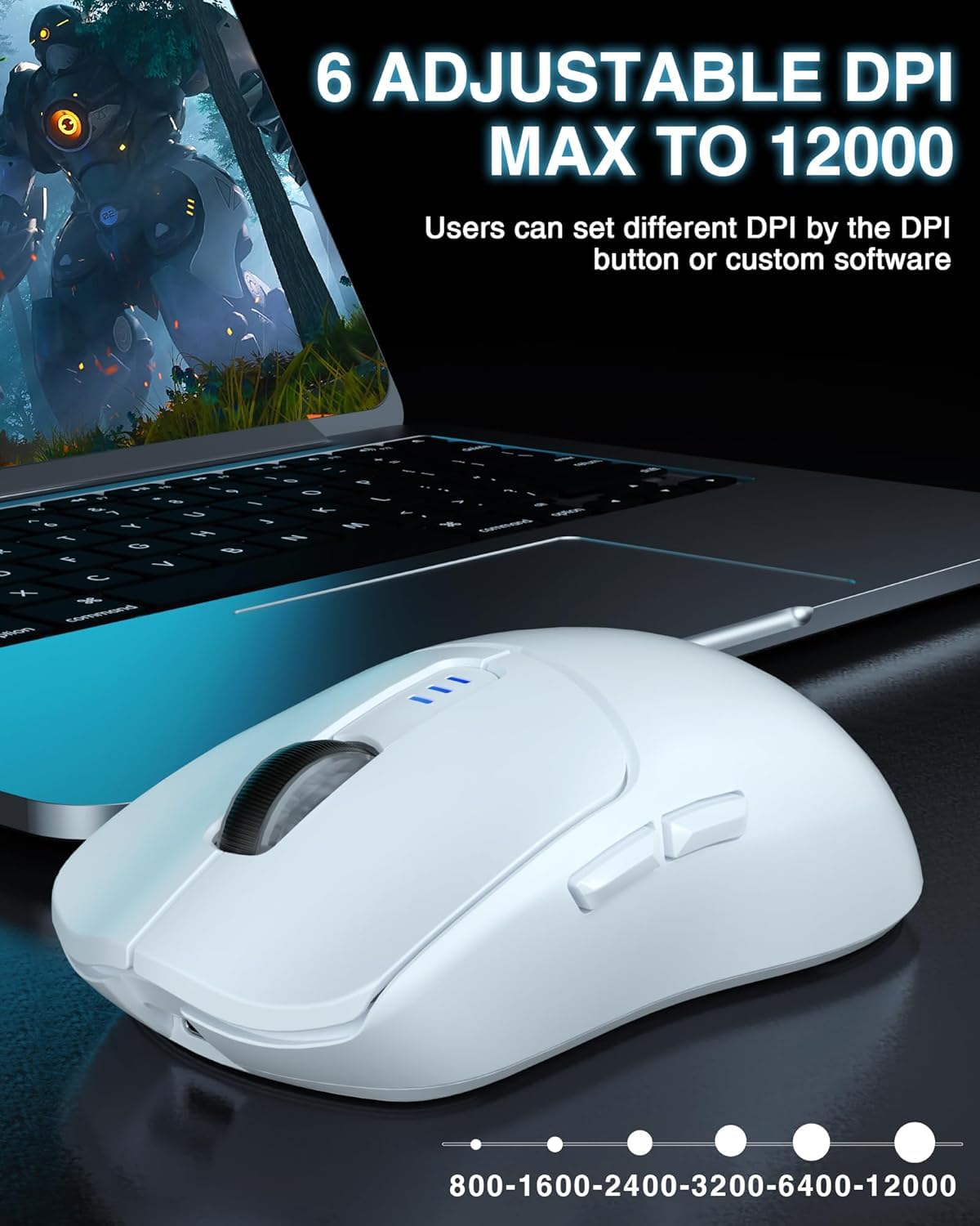 AULA SC580 Gaming Maus Kabellos, 2.4GHz/USB-C/BT Wireless, 12000DPI, 6 Tasten, Weiß