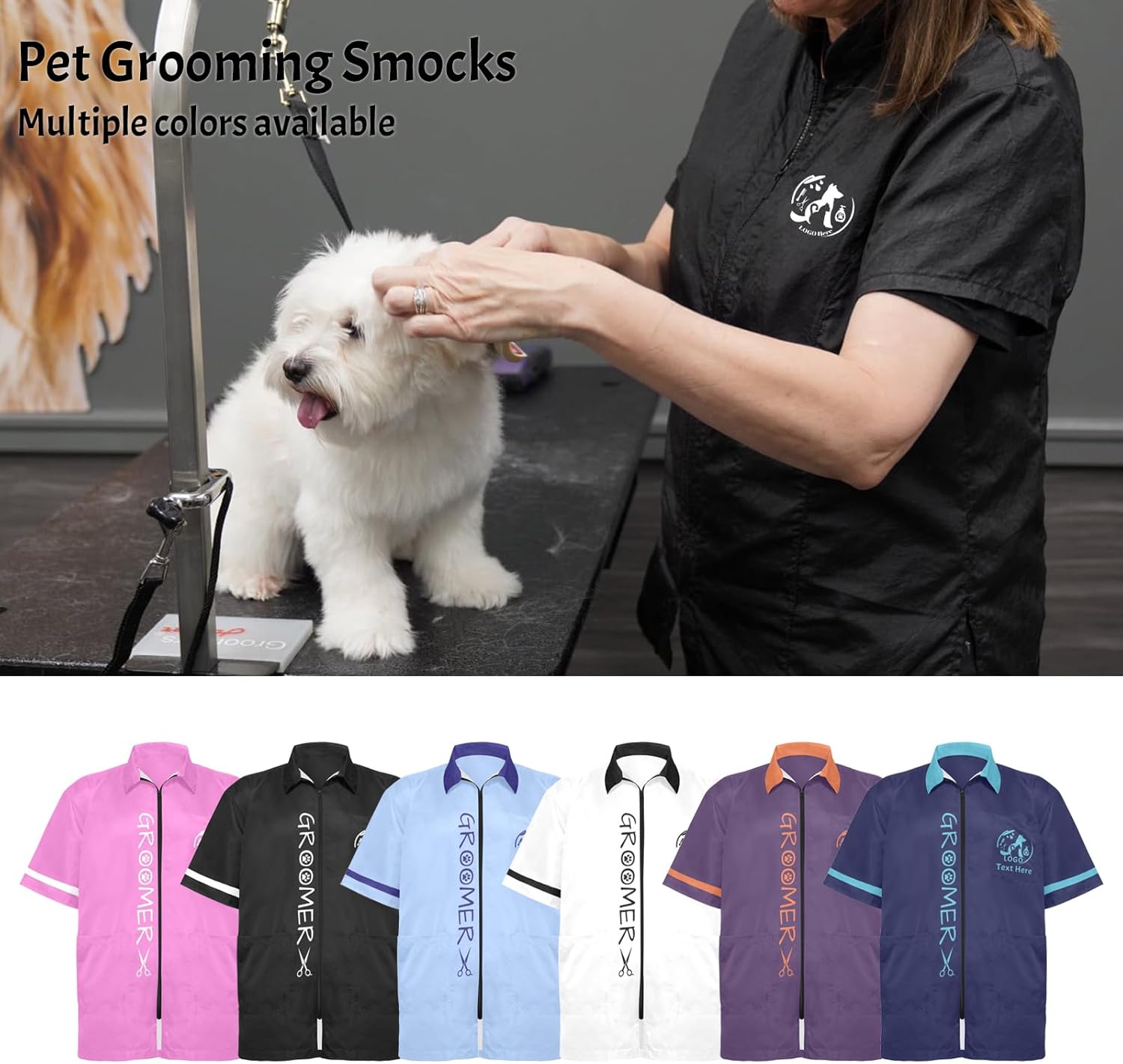 Cowcute Custom Pet Grooming Smock Jackets with Logo Text, Personalized Waterproof Workwear for Dog Groomer, Unisex Smock