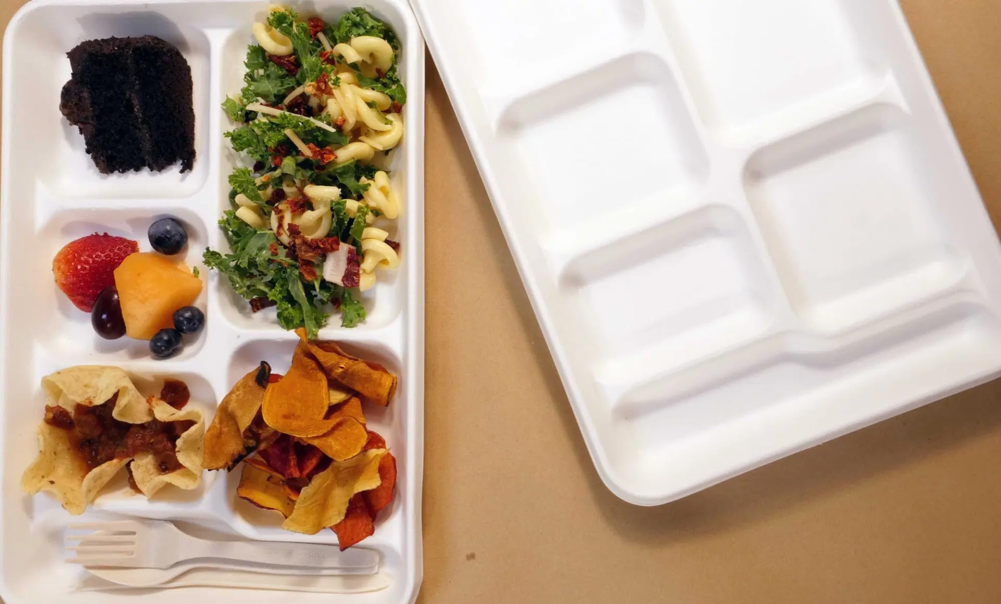 HARSHU - Platos de caña de azúcar de 6 compartimentos, paquete de 25, platos desechables ecológicos, vajilla biodegradable y compostable para fiestas, eventos y catering