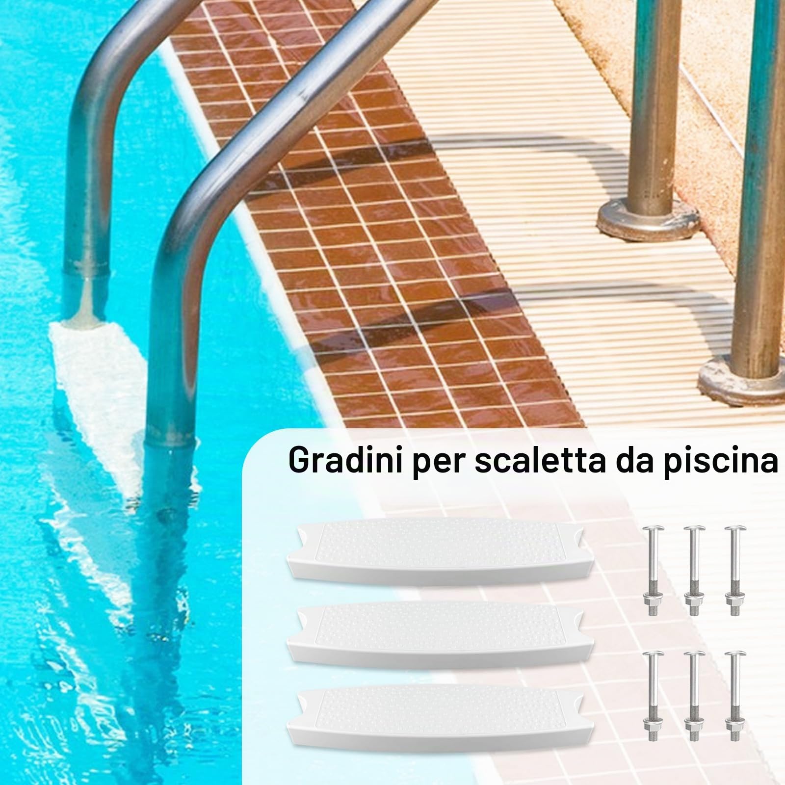 Scalini per Piscina, Gradino per Scaletta di Ricambio per Piscina, 3pz Gradini per Scaletta con Viti da 6pz per Piscina per la Maggior Parte delle Scale Interrate e Fuori Terra