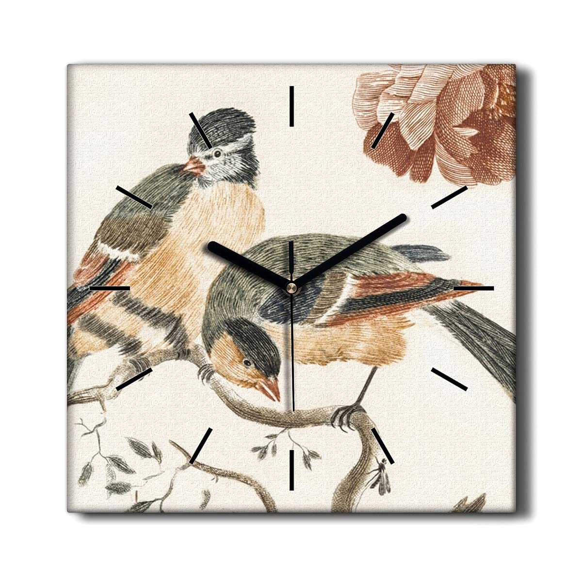 Horloge sur Toile Décoration Murale Salon au motif printanier d'oiseaux et fleurs