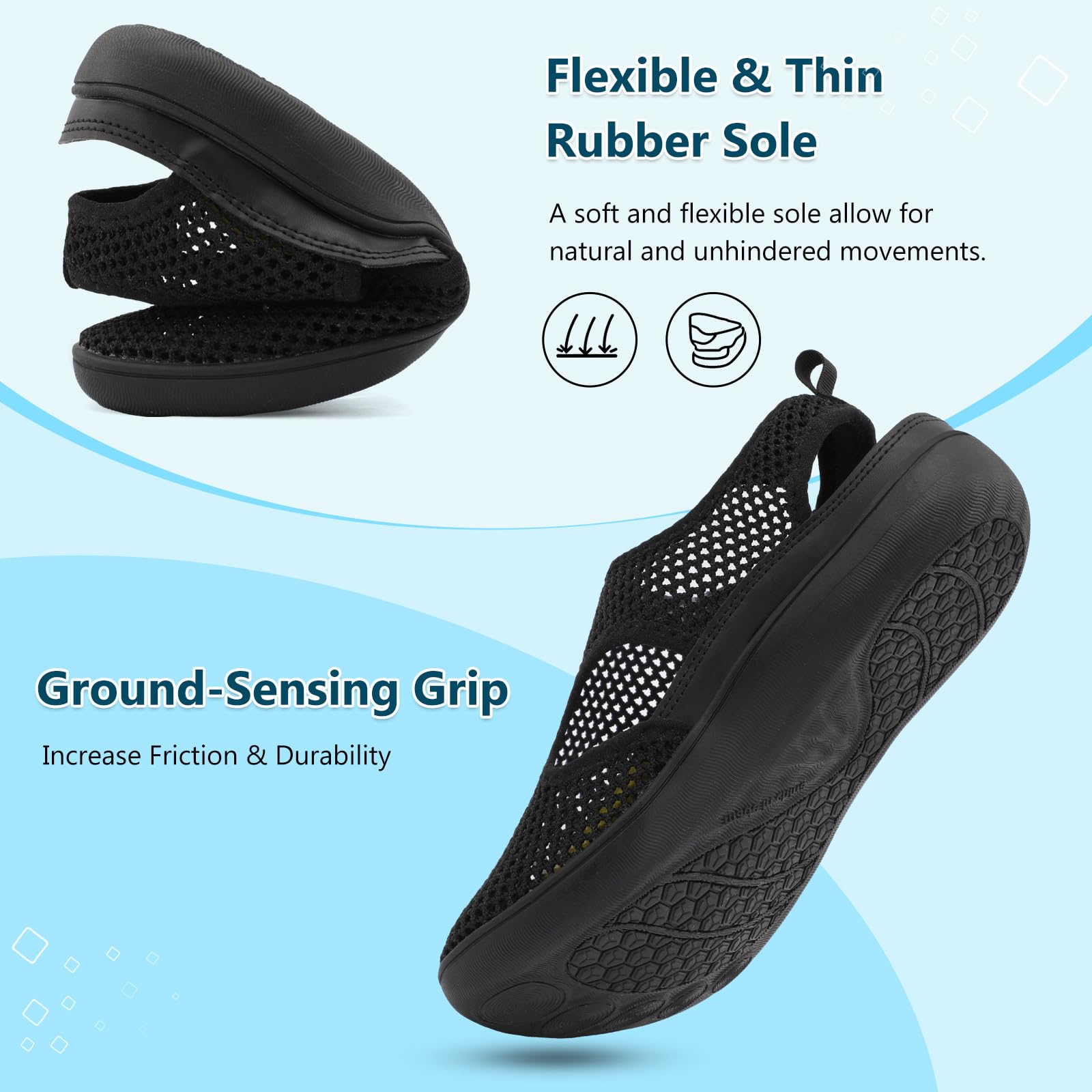 JOINFREE Womens Mesh Walking Sandals Closed Toe Breathable Air Knit Summer Shoes Adjustable Wide Toe Box Zero Drop Barefoot Sneakers for Beach Travel Camping Daily Wear Non-Slip — view 7