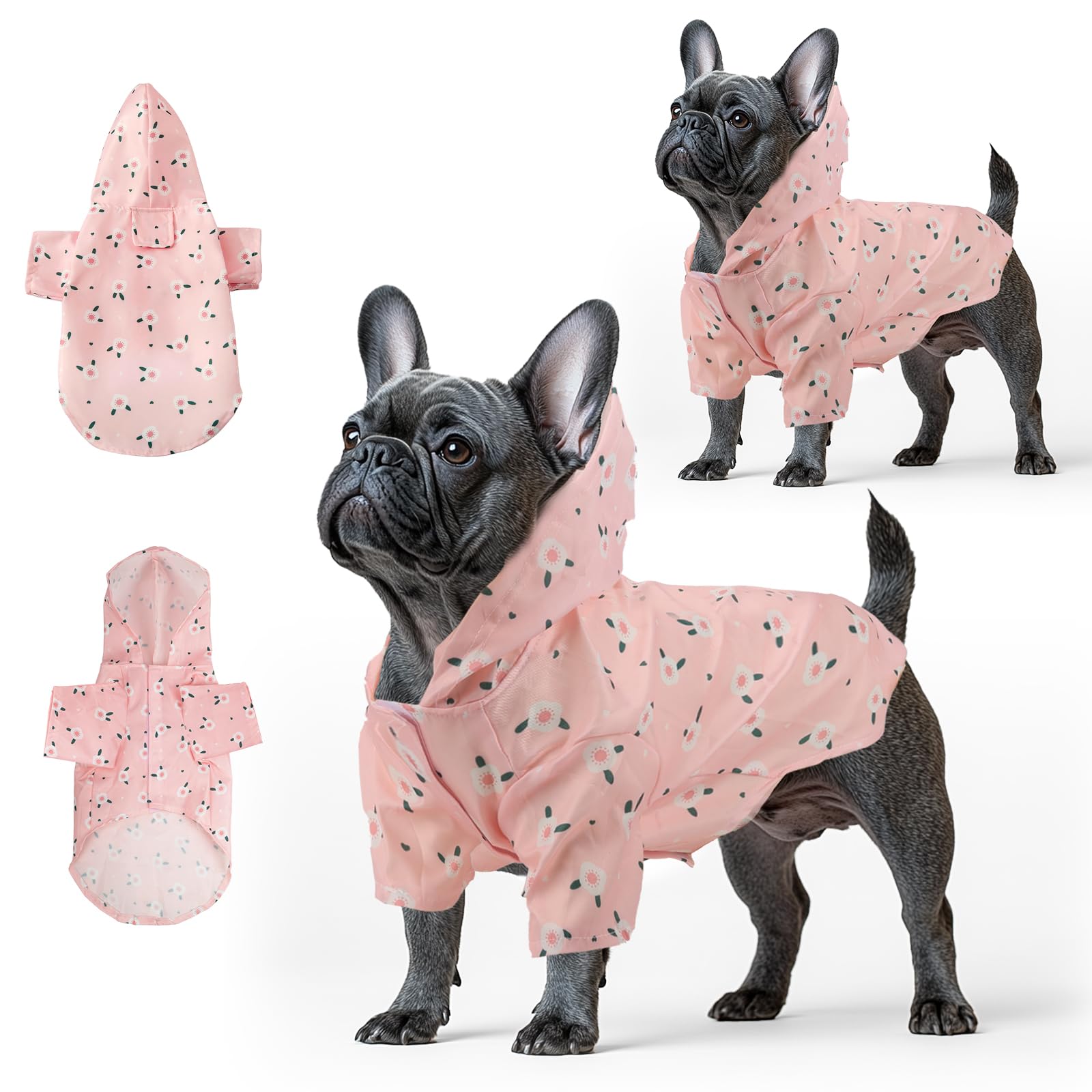 Fiohiros 2Packs Dog Raincoats Waterproof, Lightweight Small Dog Raincoat with Harness Hole, with Hood for 1-6Kg