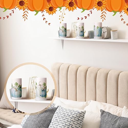 Miniatura 5 de ROCEEI Paquete de 3 velas LED de cera real sin llama de calabaza de otoño color blanco y azul, para otoño, cosecha de Acción de Gracias, decoración