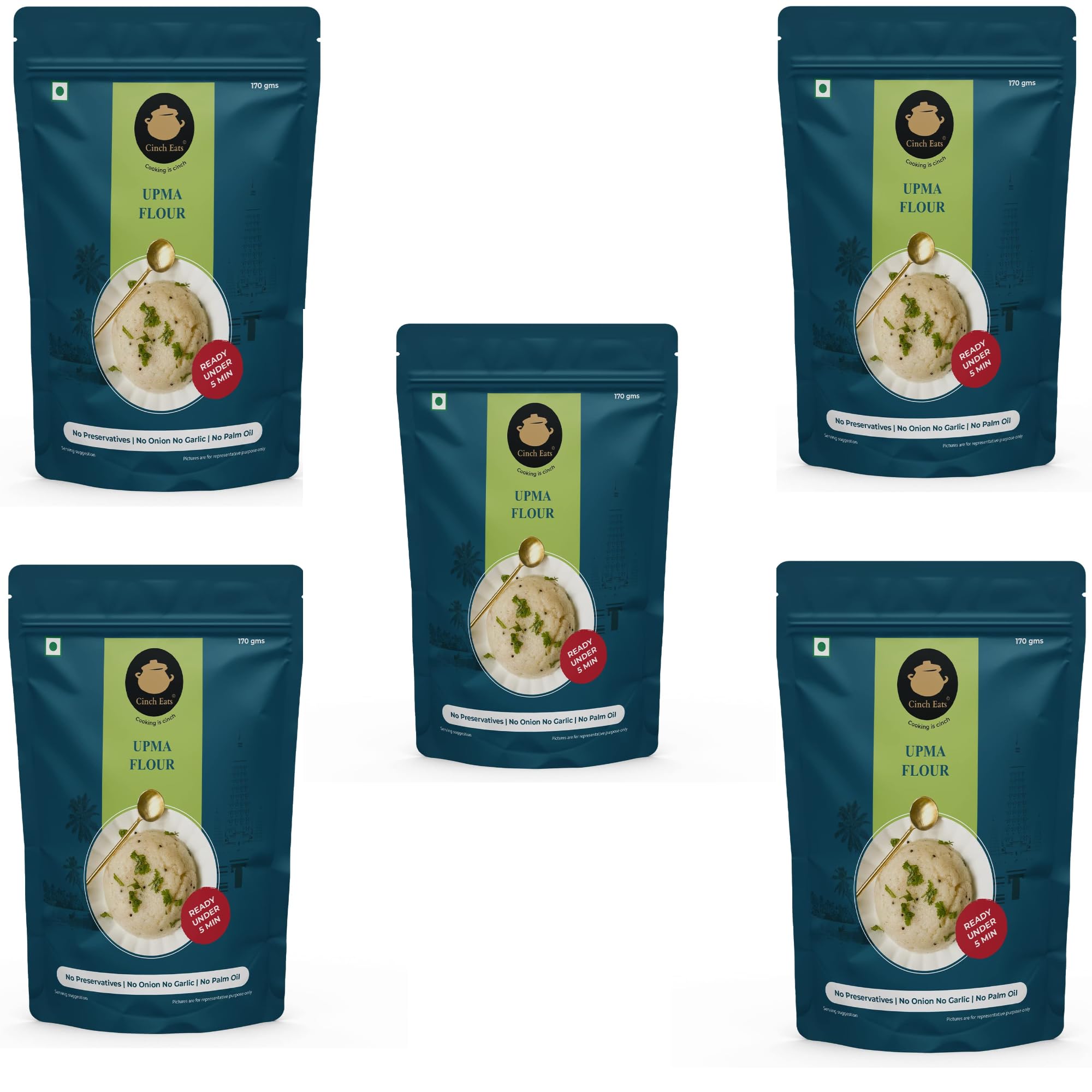 Cinch Eats (Since 1996) 850g | Instant Upma Mix, Pack of 5 | Just Add Oil or Ghee & Ready To Eat Tasty Rava Upma | No Artificial Colors/Flavours & No Preservative | No Palm Oil (5 x 170g) (B0C9TGX6V1) Amazon Price History, Amazon Price Tracker