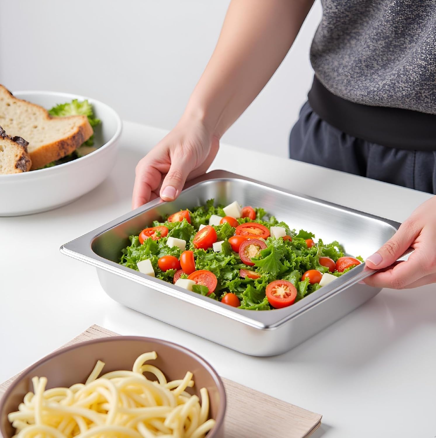 4 Pack Half Size Hotel Pan, 1/2 Size 2.5 Inch Deep Stainless Steel Steam Table Pan, Stackable Steam Pan, Half Pans for Chafing Dishes, Breading Trays for Home, Party, Hotel, Buffet - Image 8