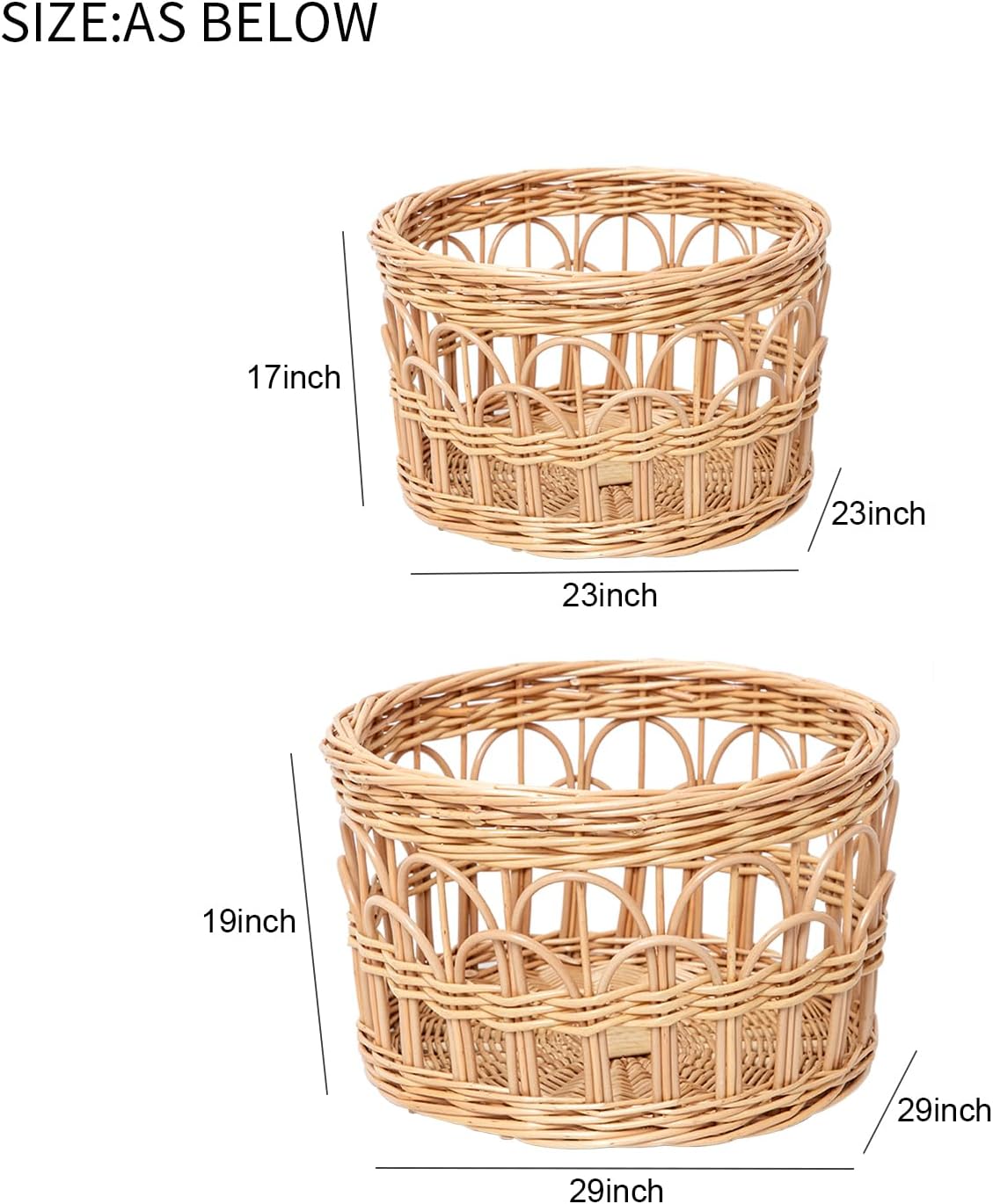 Round wicker basket, all wicker and hollow PP hollow storage basket, used for sundries storage, two-piece set