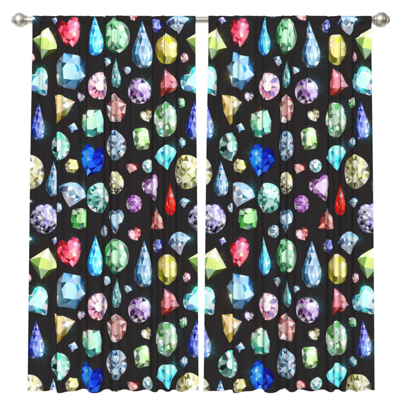 InOmak Colored Gemstone Pattern, 2 Panels Window Curtains 52 x 84 Inch Blackout Curtains for Living Room Bedroom