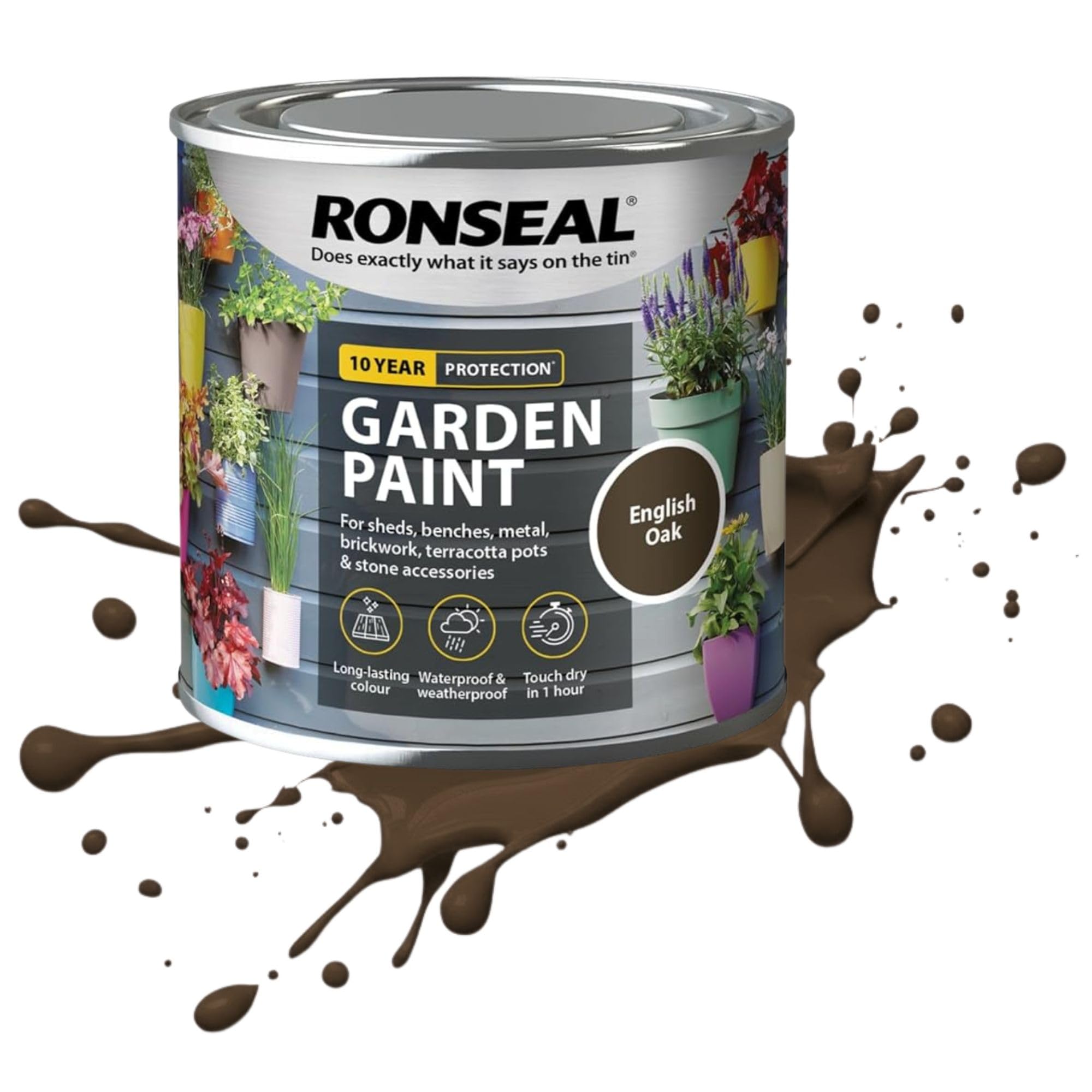 AOC24 750ML Garden Paint English Oak, Water Based Outdoor Paints, Long Lasting Weather Resistant, Fast Drying Color for Wood, Bricks, Pots, Anti Crack Peeling DIY Paint (English Oak, 750 M L)