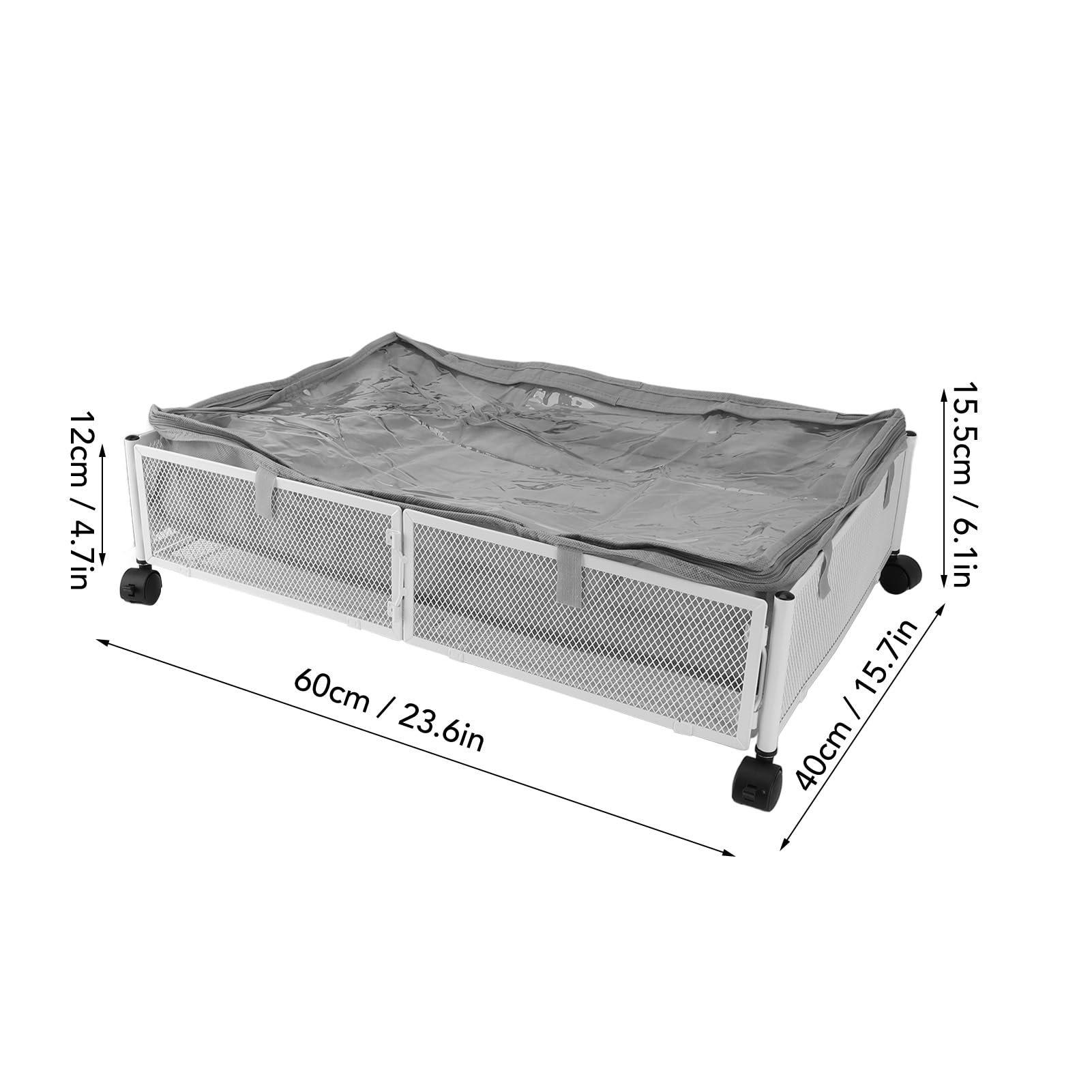 Ejoyous Contenitori Portaoggetti Sotto il Letto con Ruote Cassetto Portaoggetti Sotto il Letto in Metallo 23,6 X 15,7 X 6,1 Pollici con Coperchi Griglia Visiva a 4 Ruote per Vestiti Scarpe (WHITE)
