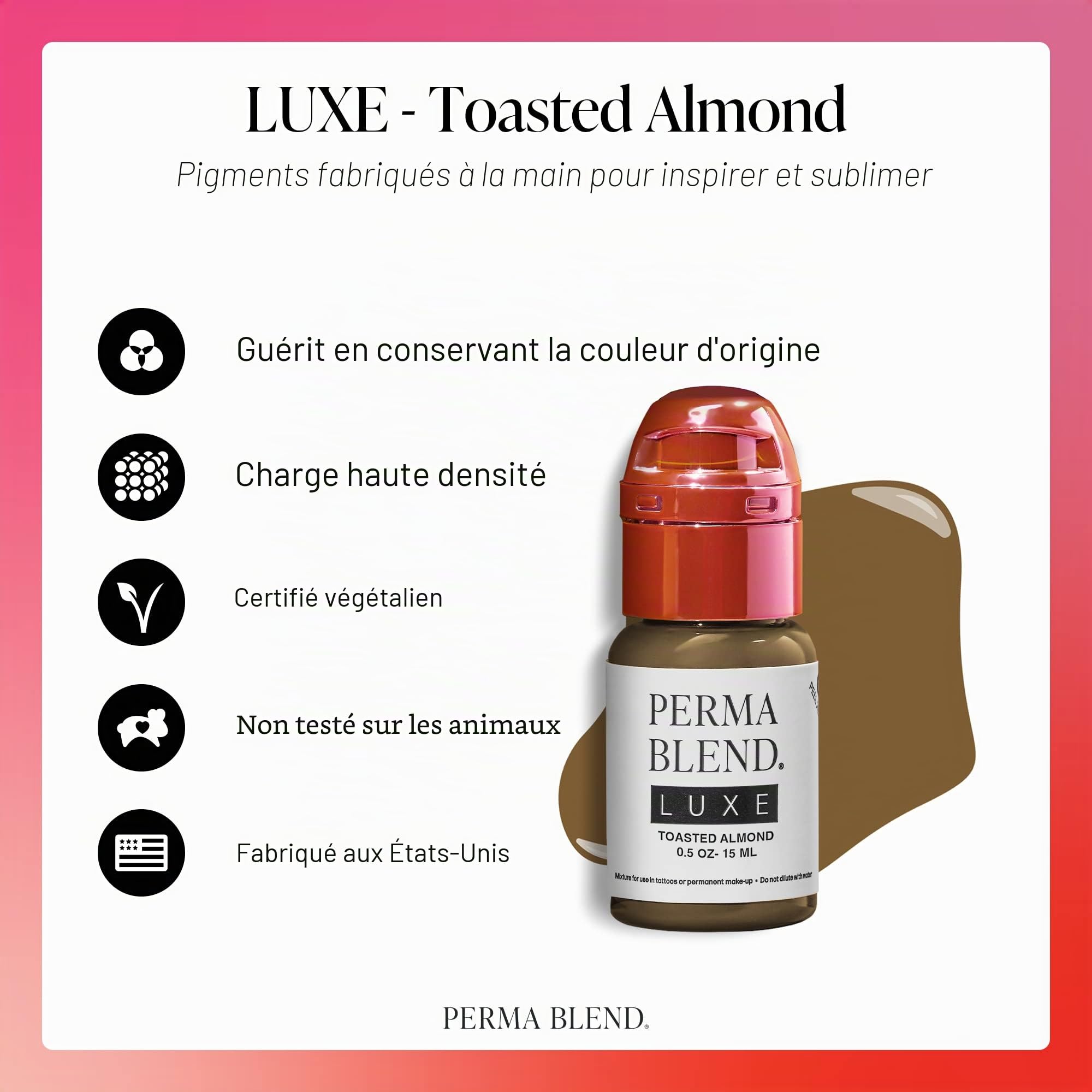 Perma Blend Luxe Pigment pour Sourcils pour Fournitures de Maquillage Permanent Professionnel Encre pour Tatouage des Sourcils, Amande Grillée, 15 ml