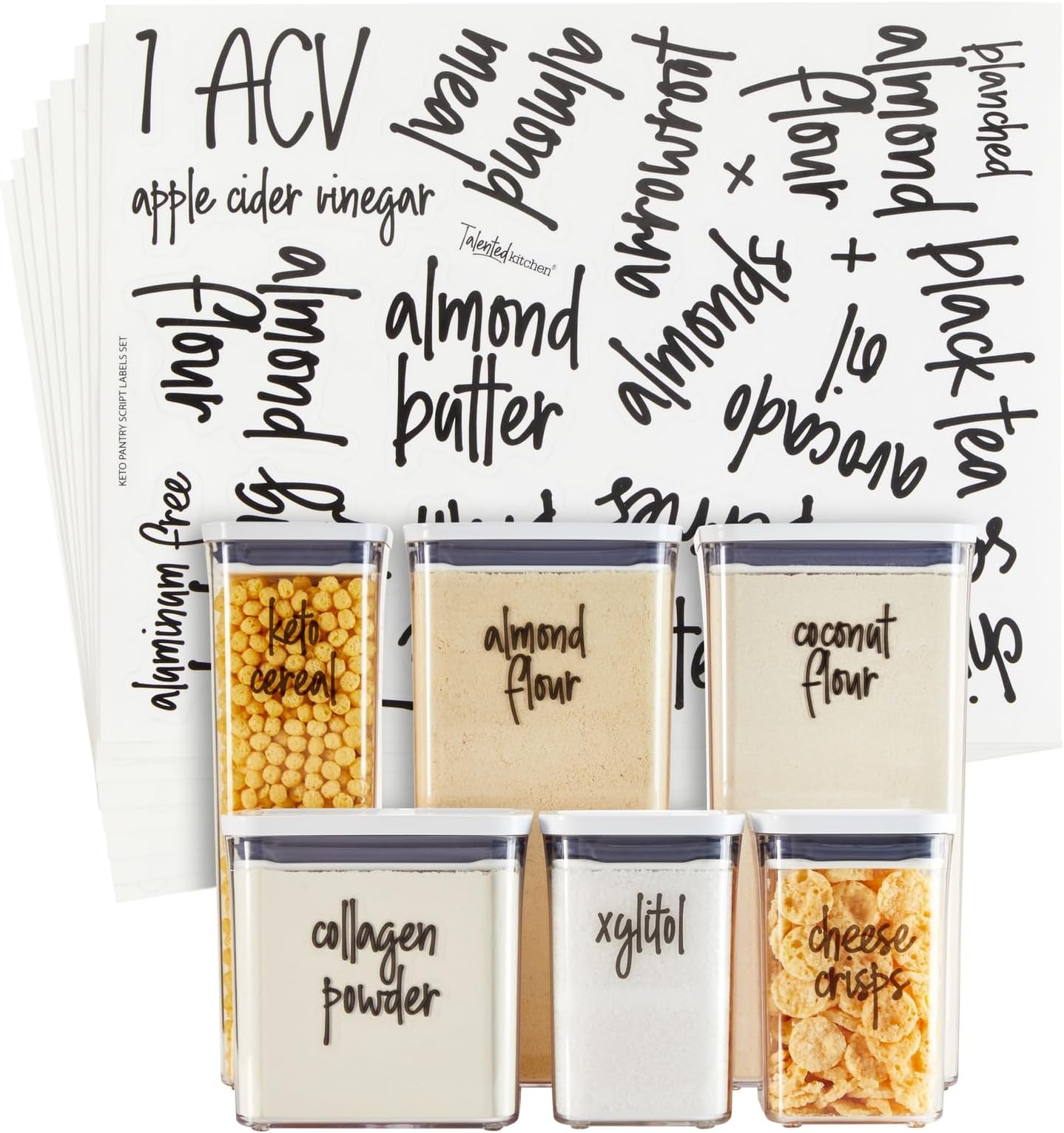 Talented Kitchen Pantry Organizer & Food Organization Stickers - 170-Count Black & Clear Vinyl, Water-Resistant - Keto Food Labels - Preprinted Removable Container Labels for Kitchen Cabinets